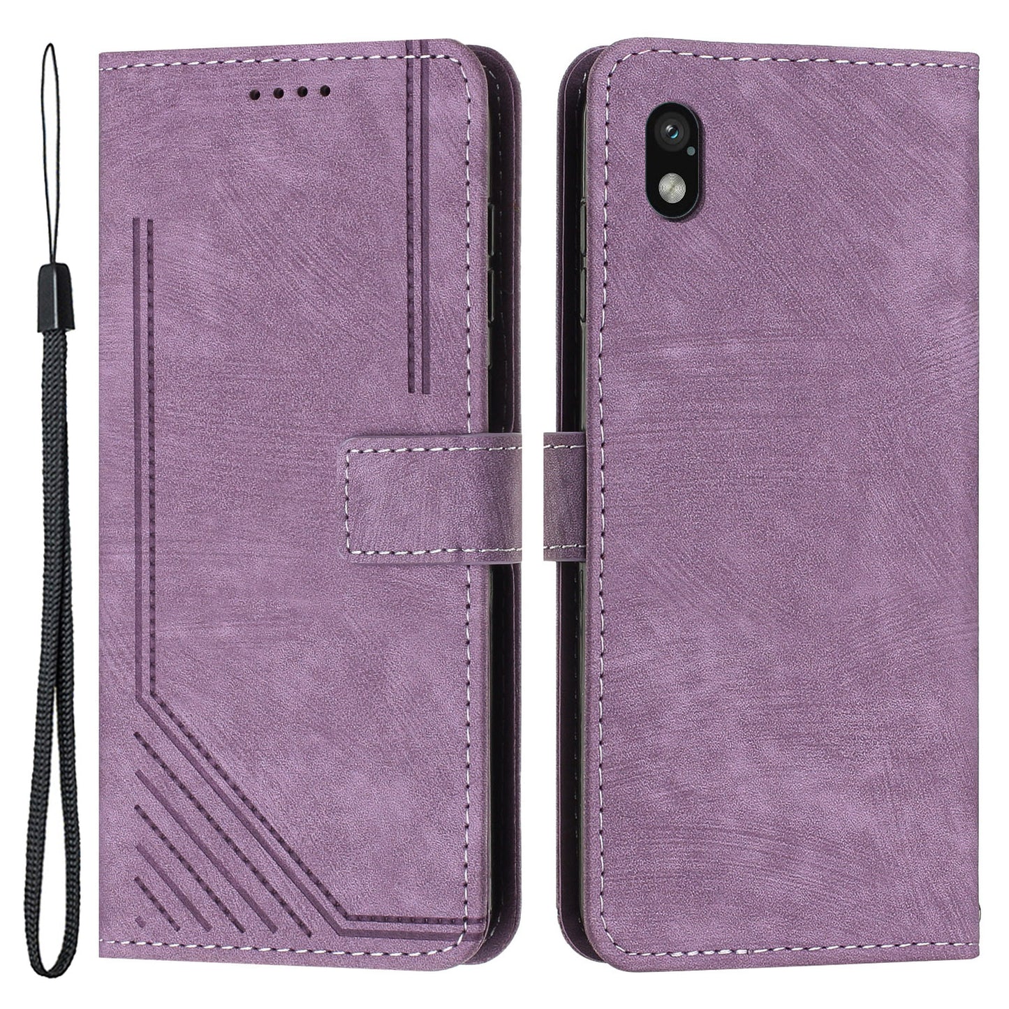 For Sony Xperia Ace III Skin-touch Leather Wallet Drop-proof Shell Lines Imprint Stand Phone Case