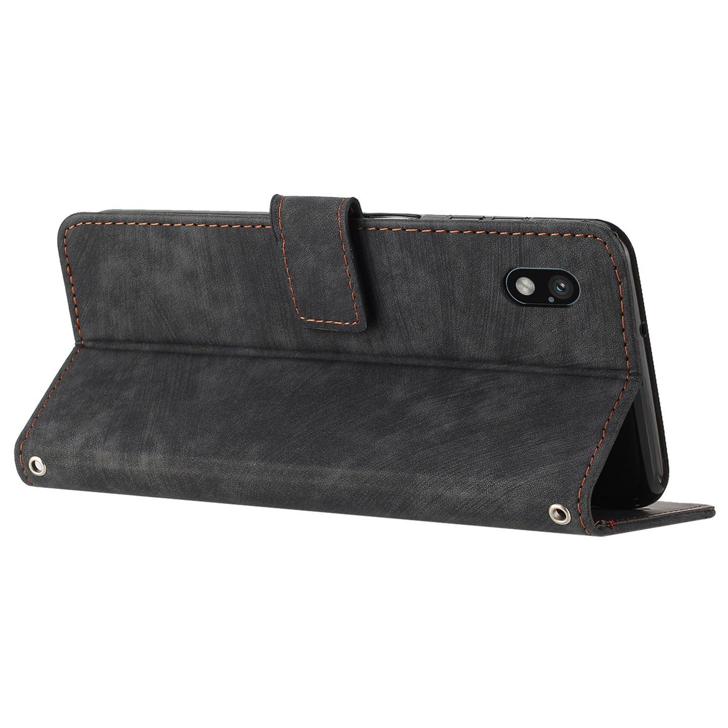 For Sony Xperia Ace III PU Leather Case Wallet Lines Imprinted Folio Stand Phone Cover with Shoulder Strap