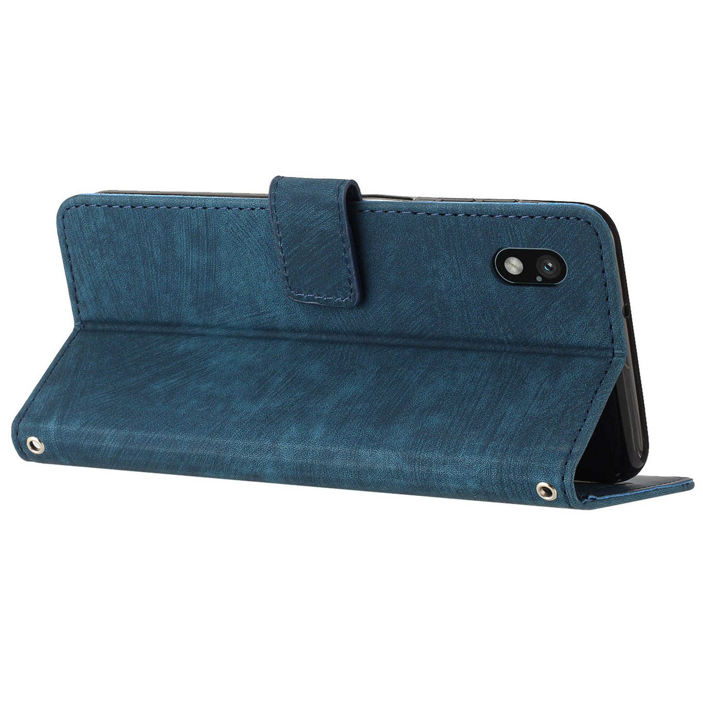 For Sony Xperia Ace III PU Leather Case Wallet Lines Imprinted Folio Stand Phone Cover with Shoulder Strap