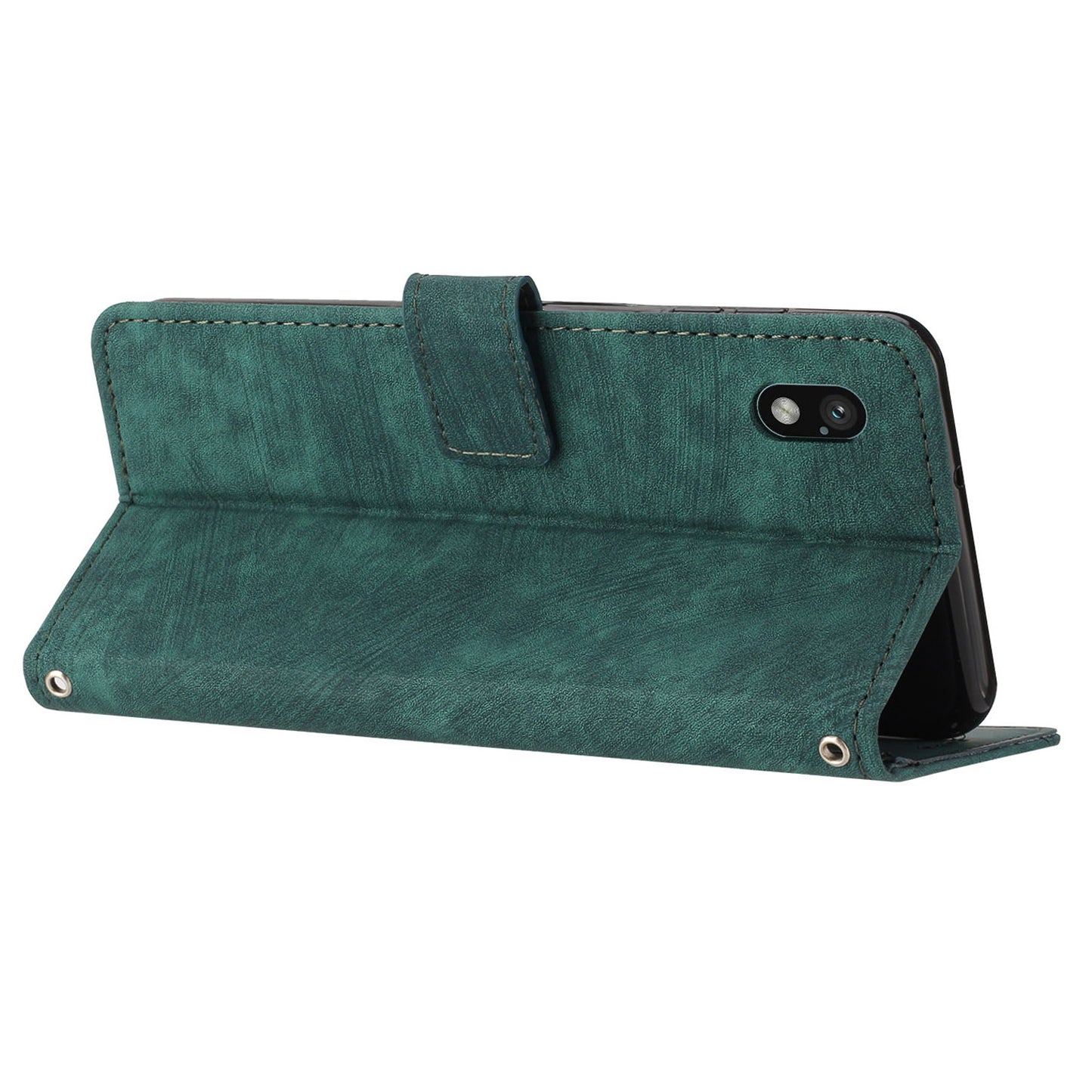 For Sony Xperia Ace III PU Leather Case Wallet Lines Imprinted Folio Stand Phone Cover with Shoulder Strap