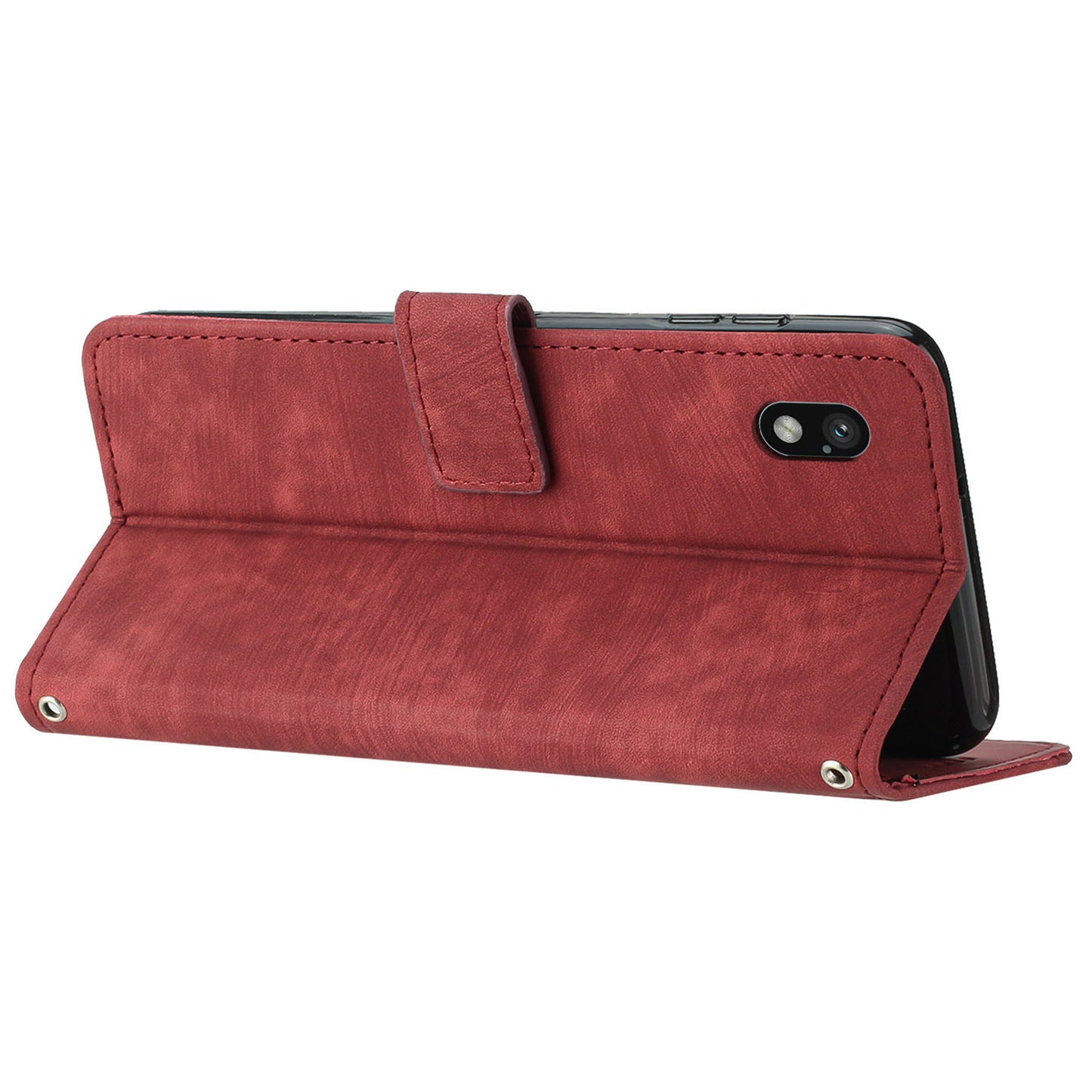 For Sony Xperia Ace III PU Leather Case Wallet Lines Imprinted Folio Stand Phone Cover with Shoulder Strap