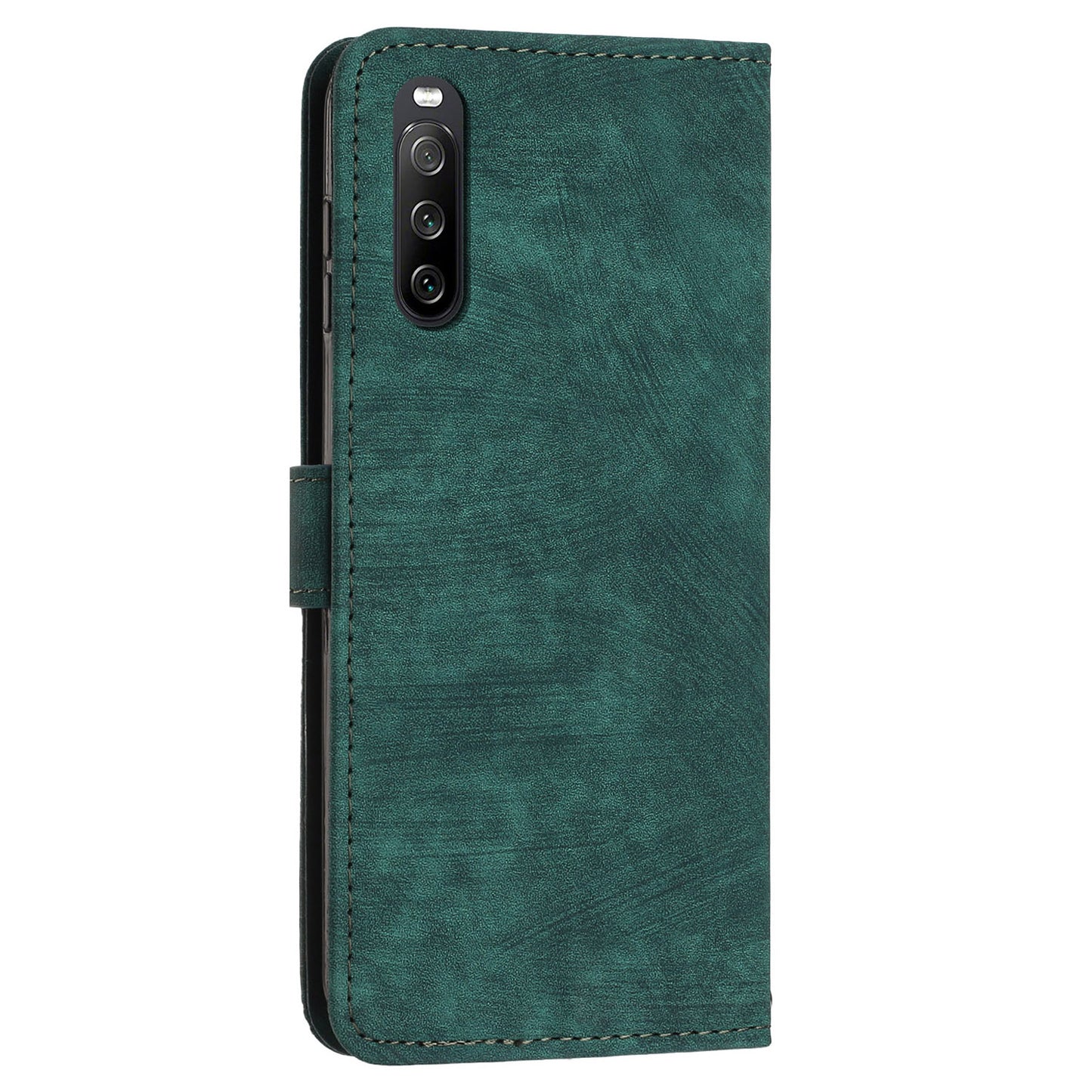 For Sony Xperia 10 V Wallet Phone Case PU Leather Lines Imprinted Stand Shoulder Strap Flip Cover