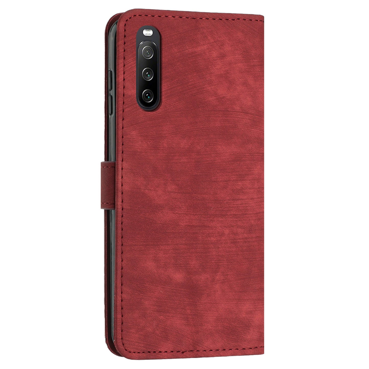 For Sony Xperia 10 V Wallet Phone Case PU Leather Lines Imprinted Stand Shoulder Strap Flip Cover