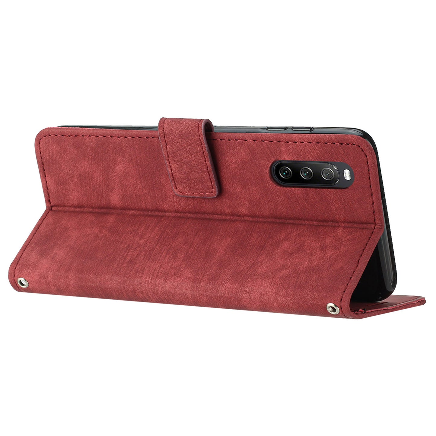 For Sony Xperia 10 V Wallet Phone Case PU Leather Lines Imprinted Stand Shoulder Strap Flip Cover