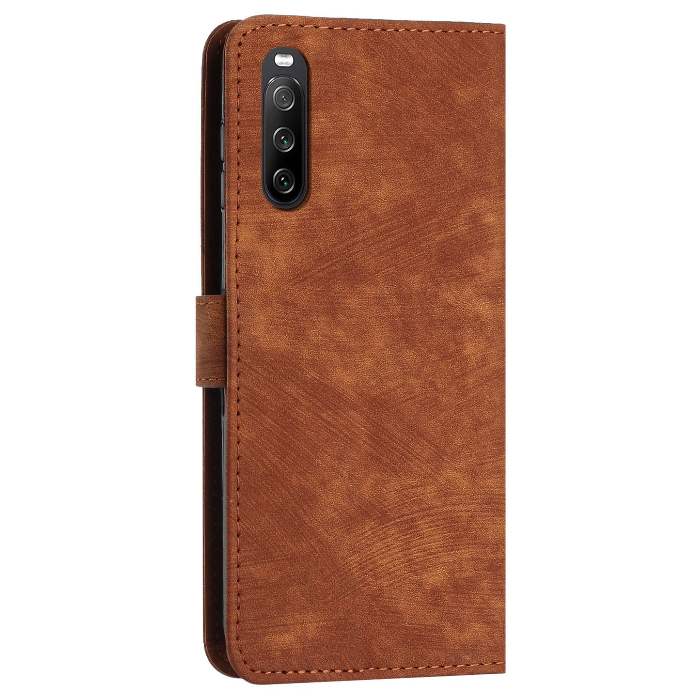 For Sony Xperia 10 V Wallet Phone Case PU Leather Lines Imprinted Stand Shoulder Strap Flip Cover