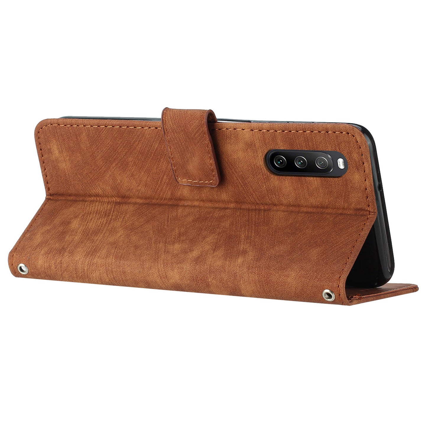 For Sony Xperia 10 V Wallet Phone Case PU Leather Lines Imprinted Stand Shoulder Strap Flip Cover