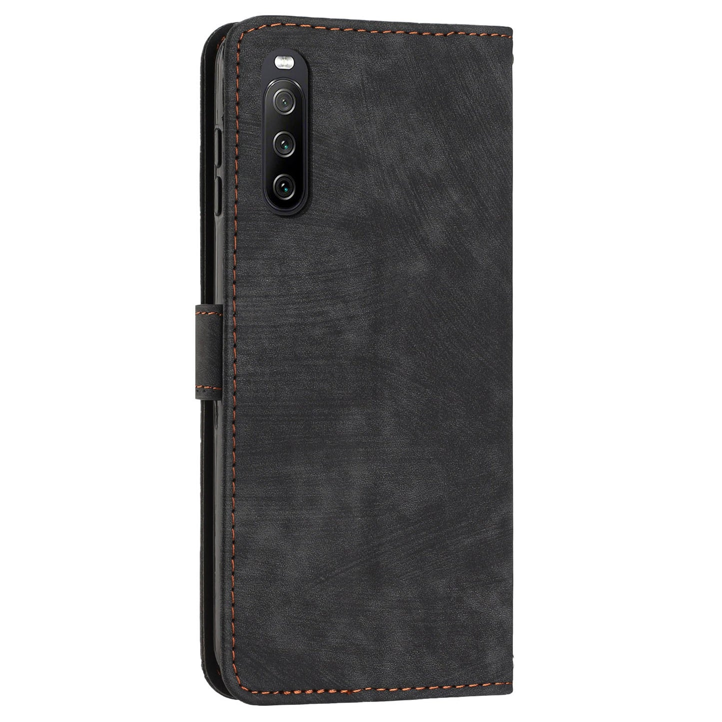 For Sony Xperia 10 V Wallet Phone Case PU Leather Lines Imprinted Stand Shoulder Strap Flip Cover