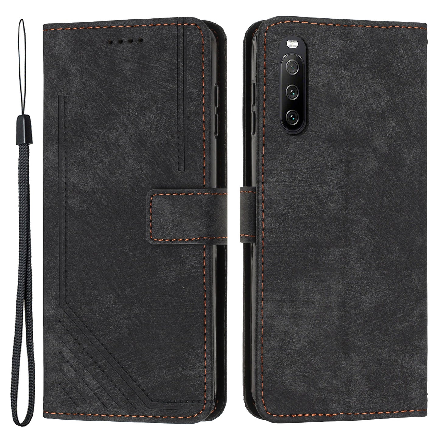 For Sony Xperia 10 V Lines Imprint Full Protection Stand Cover Skin-touch Leather Wallet Phone Case