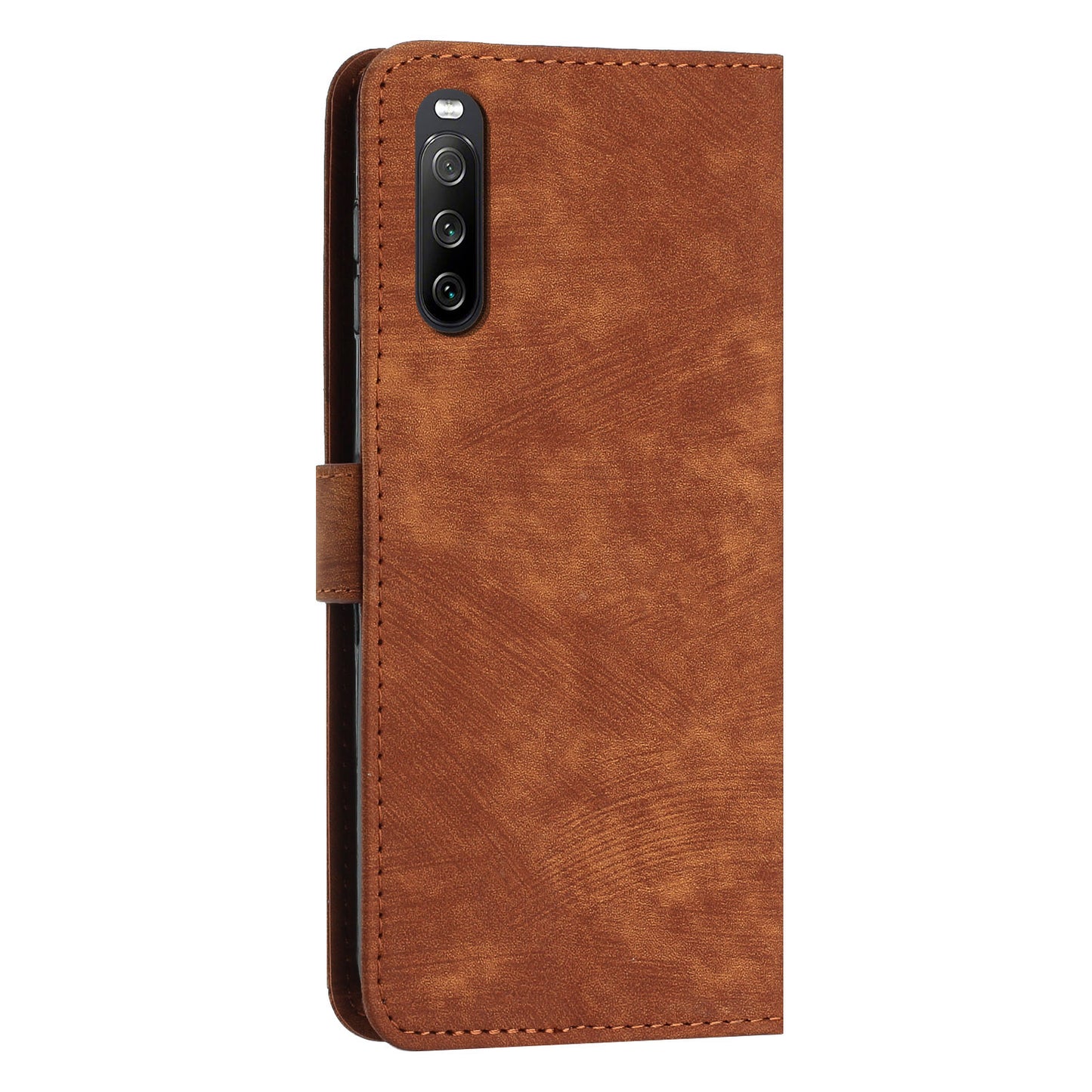 For Sony Xperia 10 V Lines Imprint Full Protection Stand Cover Skin-touch Leather Wallet Phone Case