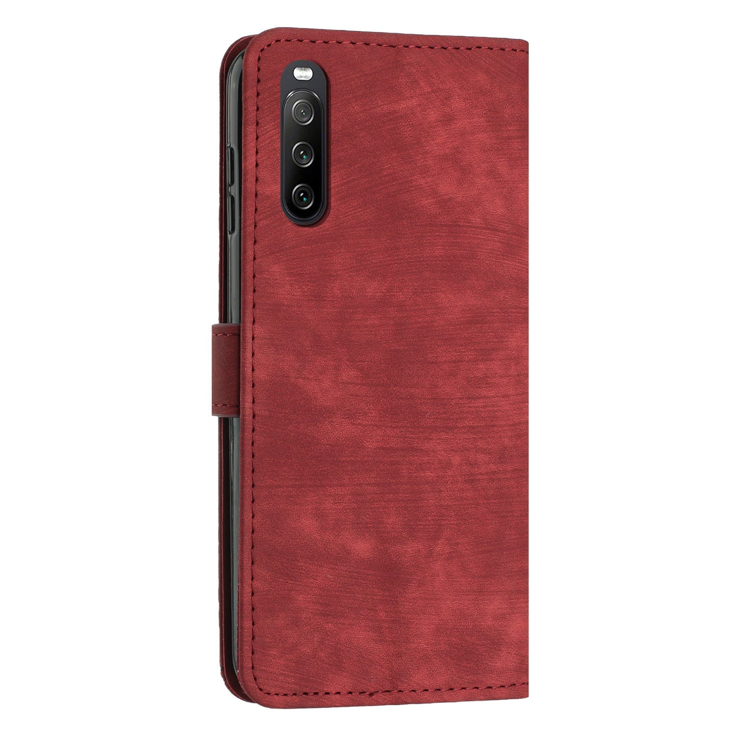 For Sony Xperia 10 V Lines Imprint Full Protection Stand Cover Skin-touch Leather Wallet Phone Case