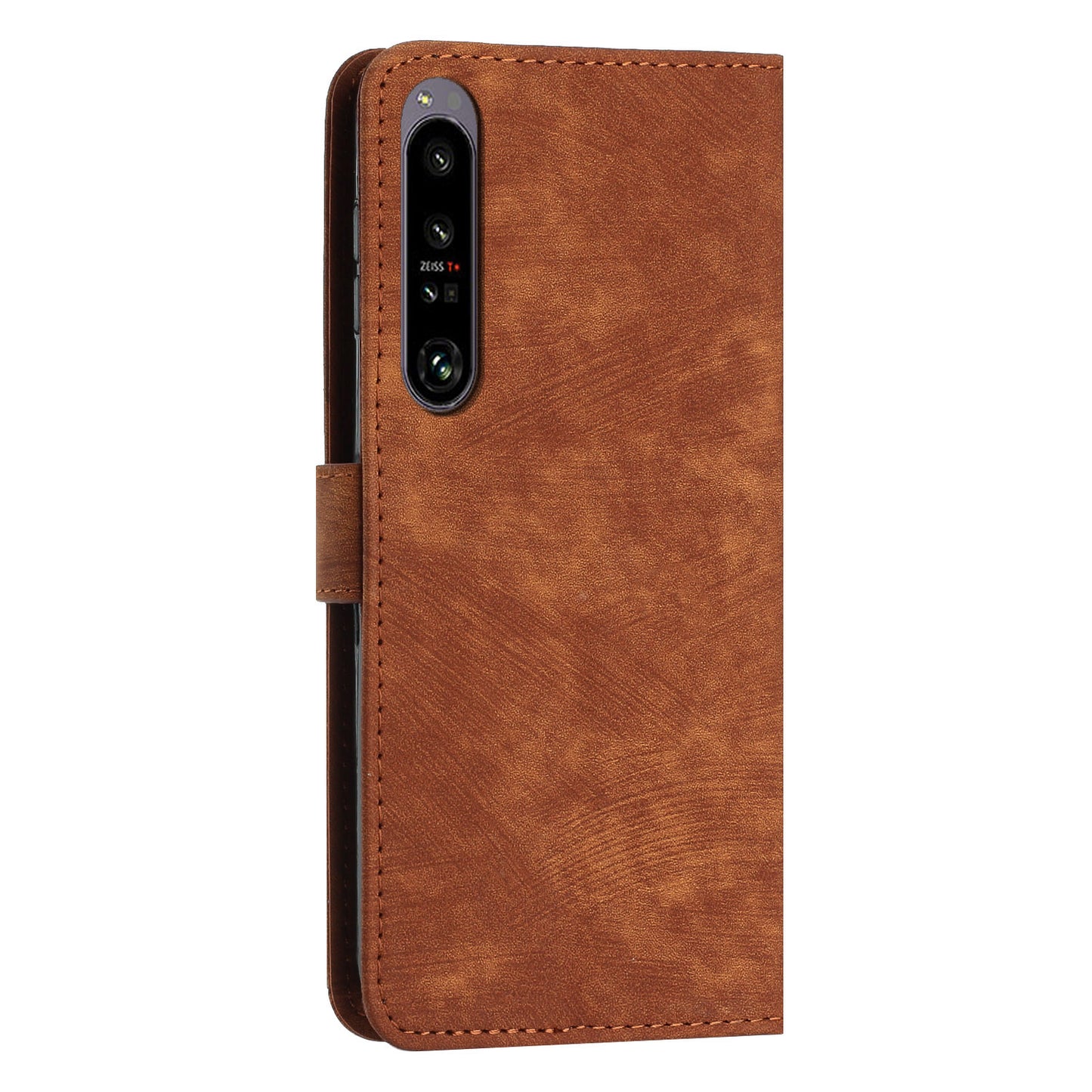 For Sony Xperia 1 V 2023 Lines Imprint Leather Wallet Anti-drop Shell Skin-touch Flip Stand Mobile Case