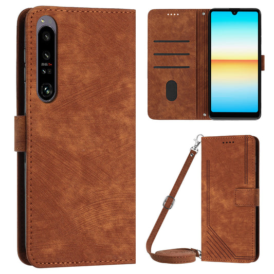 For Sony Xperia 1 V PU Leather Flip Protective Cover Lines Imprinted Stand Wallet Phone Case