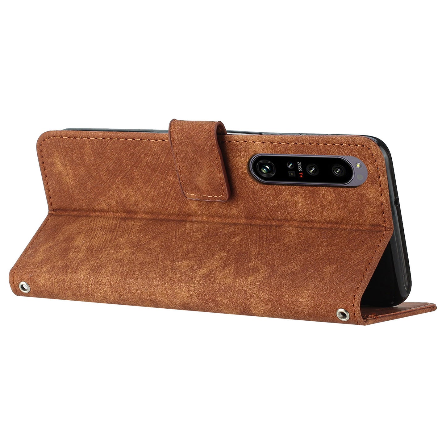 For Sony Xperia 1 V PU Leather Flip Protective Cover Lines Imprinted Stand Wallet Phone Case