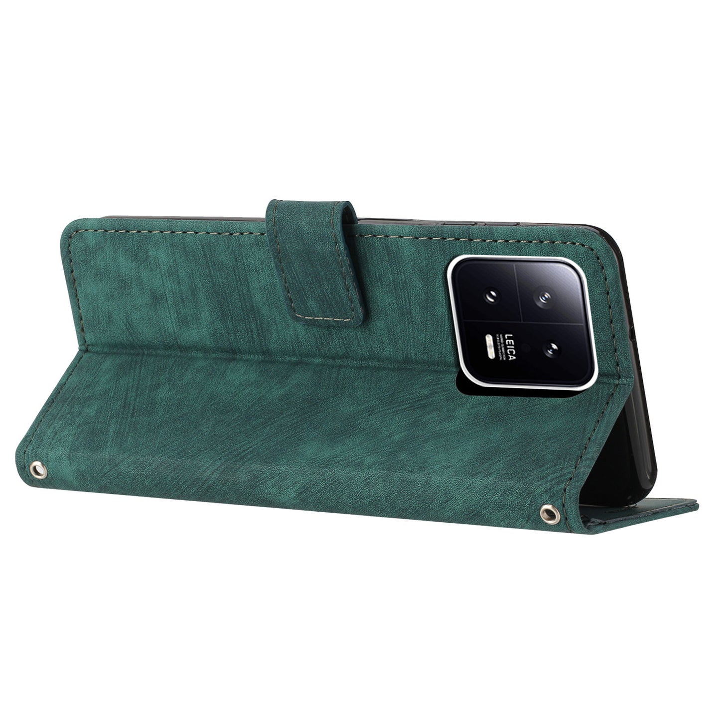 PU Leather Wallet Case for Xiaomi 13 5G , Lines Imprinted Stand Phone Cover with Shoulder Strap