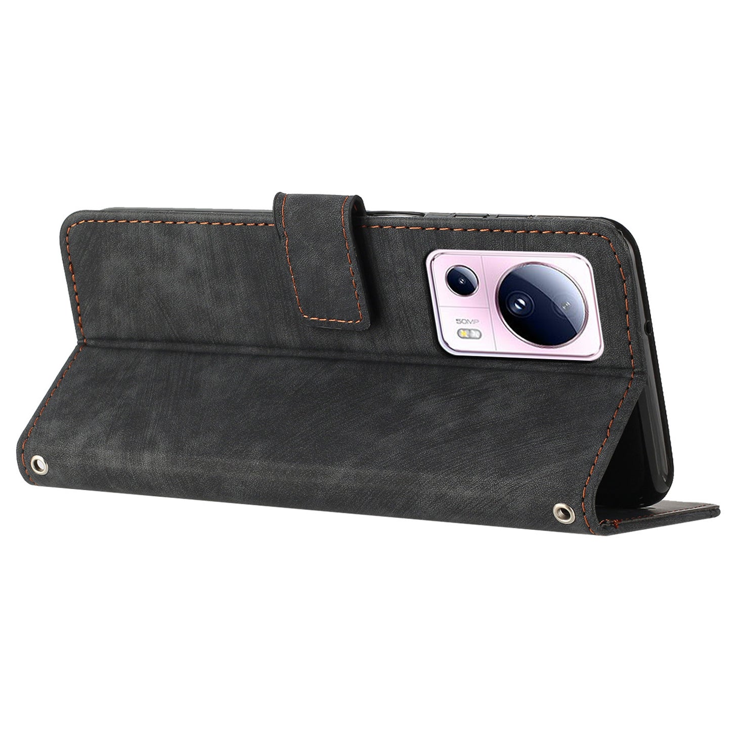 For Xiaomi 13 Lite / Civi 2 5G Wallet Case Skin-touch PU Leather Lines Imprinted Stand Flip Phone Cover