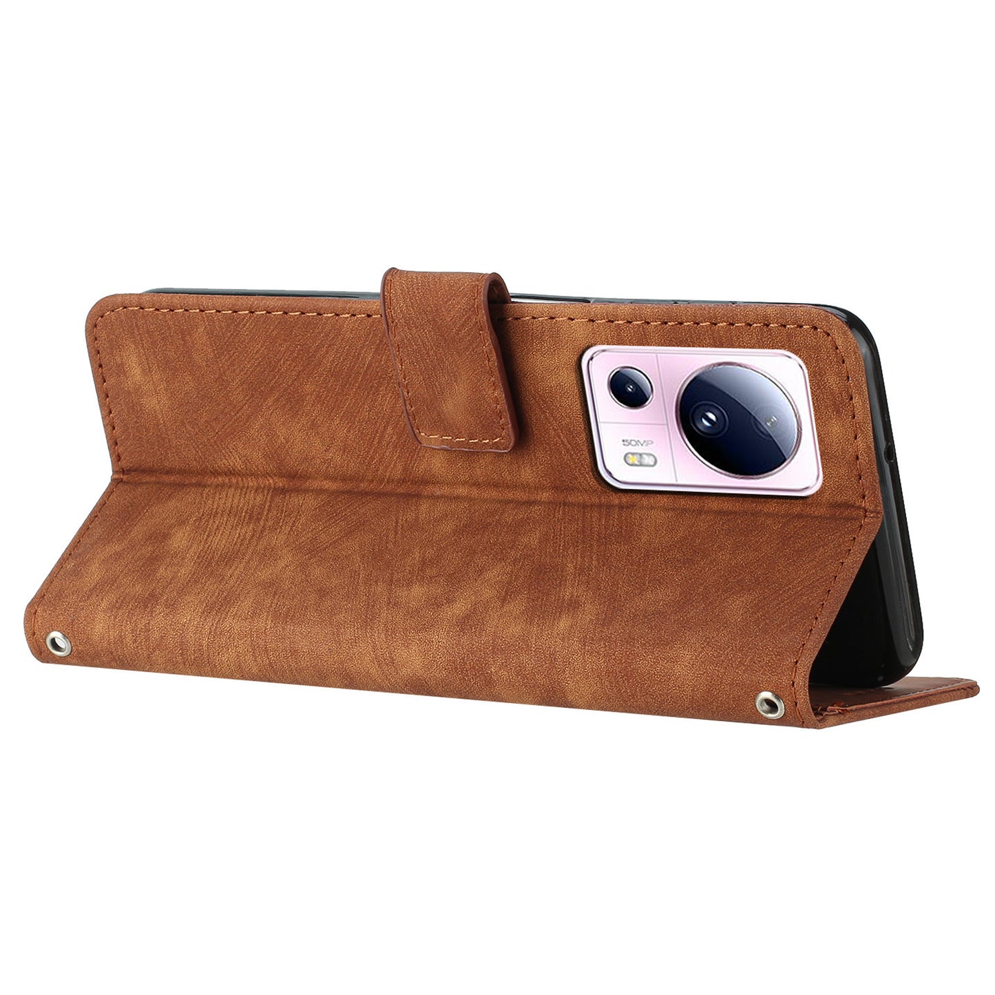 For Xiaomi 13 Lite / Civi 2 5G Wallet Case Skin-touch PU Leather Lines Imprinted Stand Flip Phone Cover