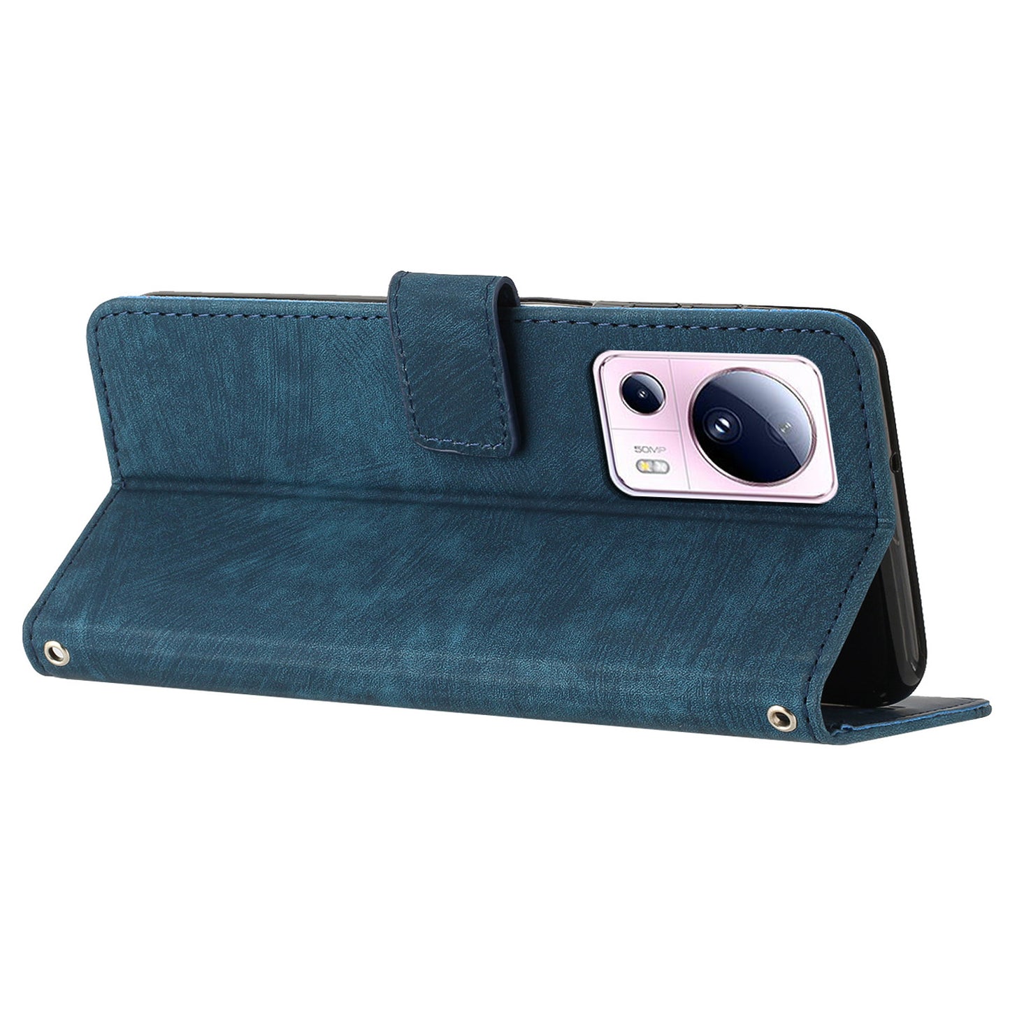 For Xiaomi 13 Lite / Civi 2 5G Wallet Case Skin-touch PU Leather Lines Imprinted Stand Flip Phone Cover