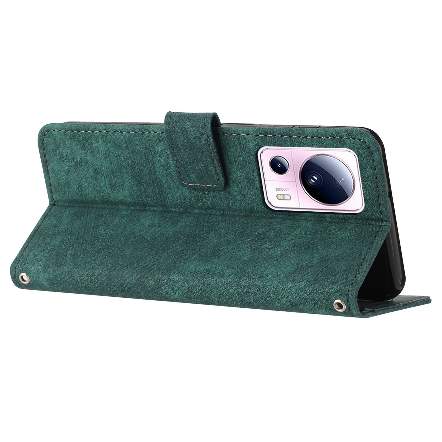 For Xiaomi 13 Lite / Civi 2 5G Wallet Case Skin-touch PU Leather Lines Imprinted Stand Flip Phone Cover