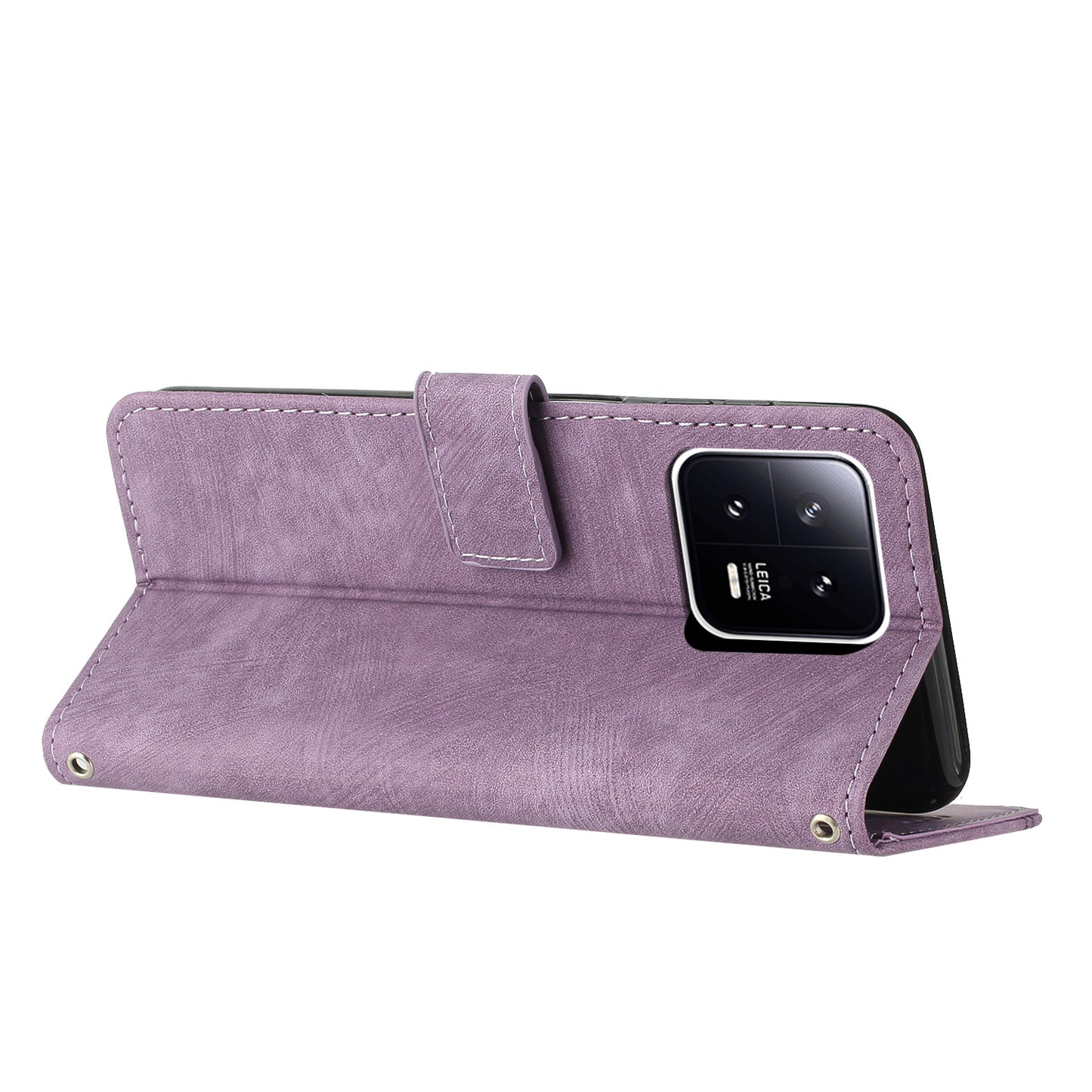 For Xiaomi 13 Pro 5G Lines Imprinted Phone Case Skin-touch Leather Wallet Stand Shockproof Cover