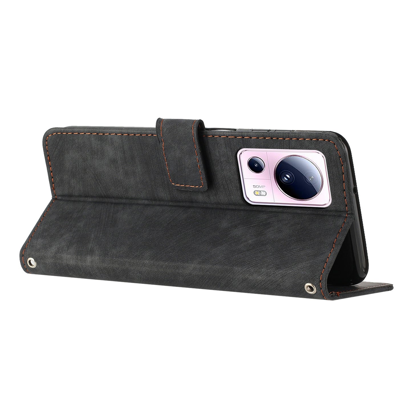 For Xiaomi 13 Lite / Civi 2 5G Skin-touch Leather Wallet Cover Lines Imprinted Flip Stand Phone Case