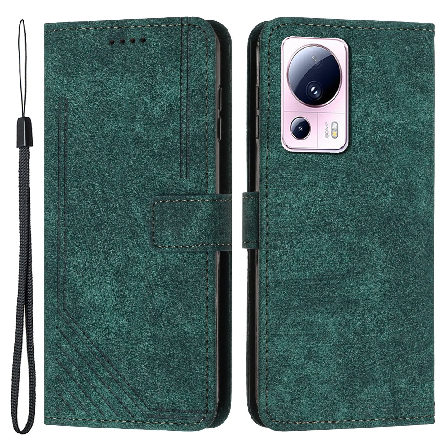 For Xiaomi 13 Lite / Civi 2 5G Skin-touch Leather Wallet Cover Lines Imprinted Flip Stand Phone Case