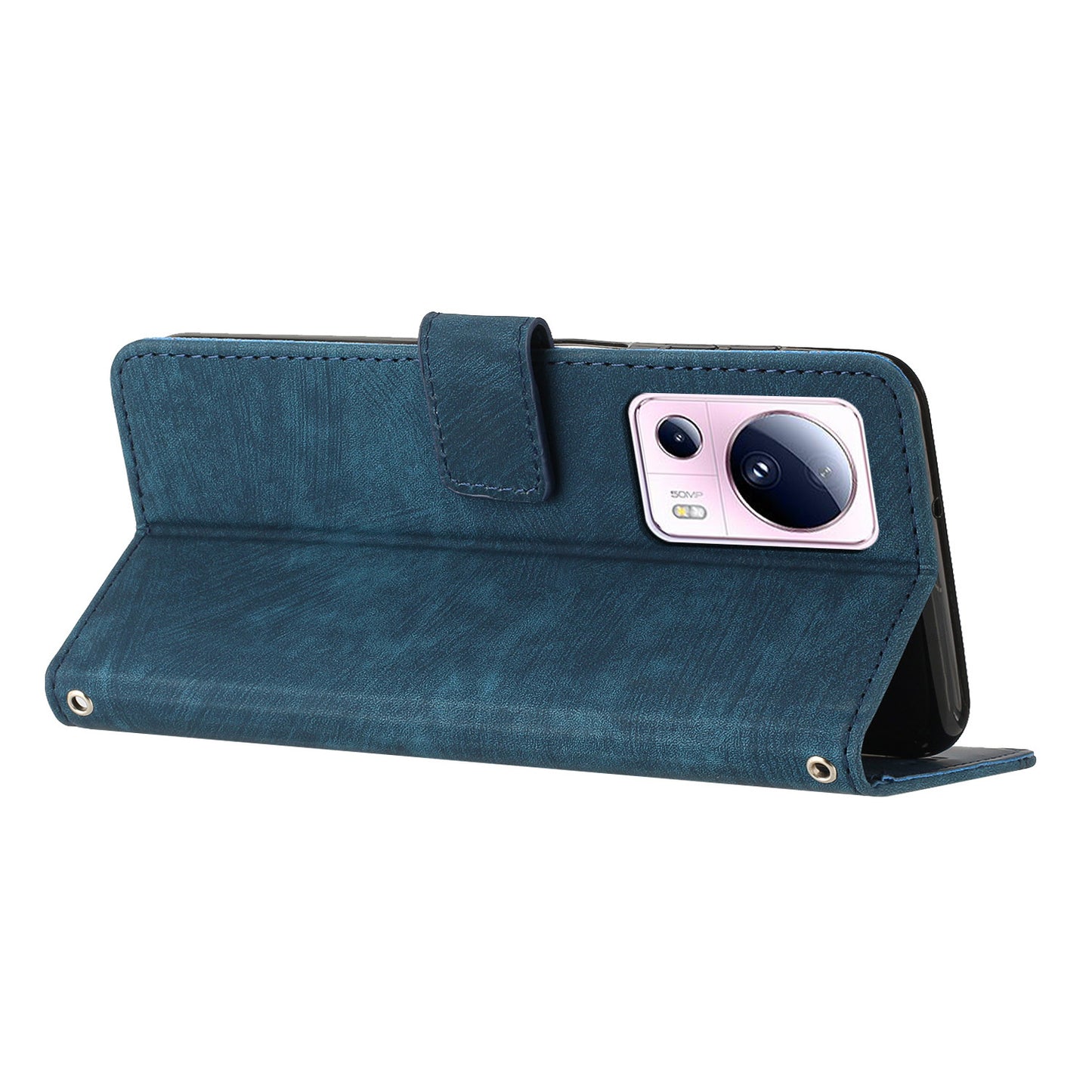 For Xiaomi 13 Lite / Civi 2 5G Skin-touch Leather Wallet Cover Lines Imprinted Flip Stand Phone Case