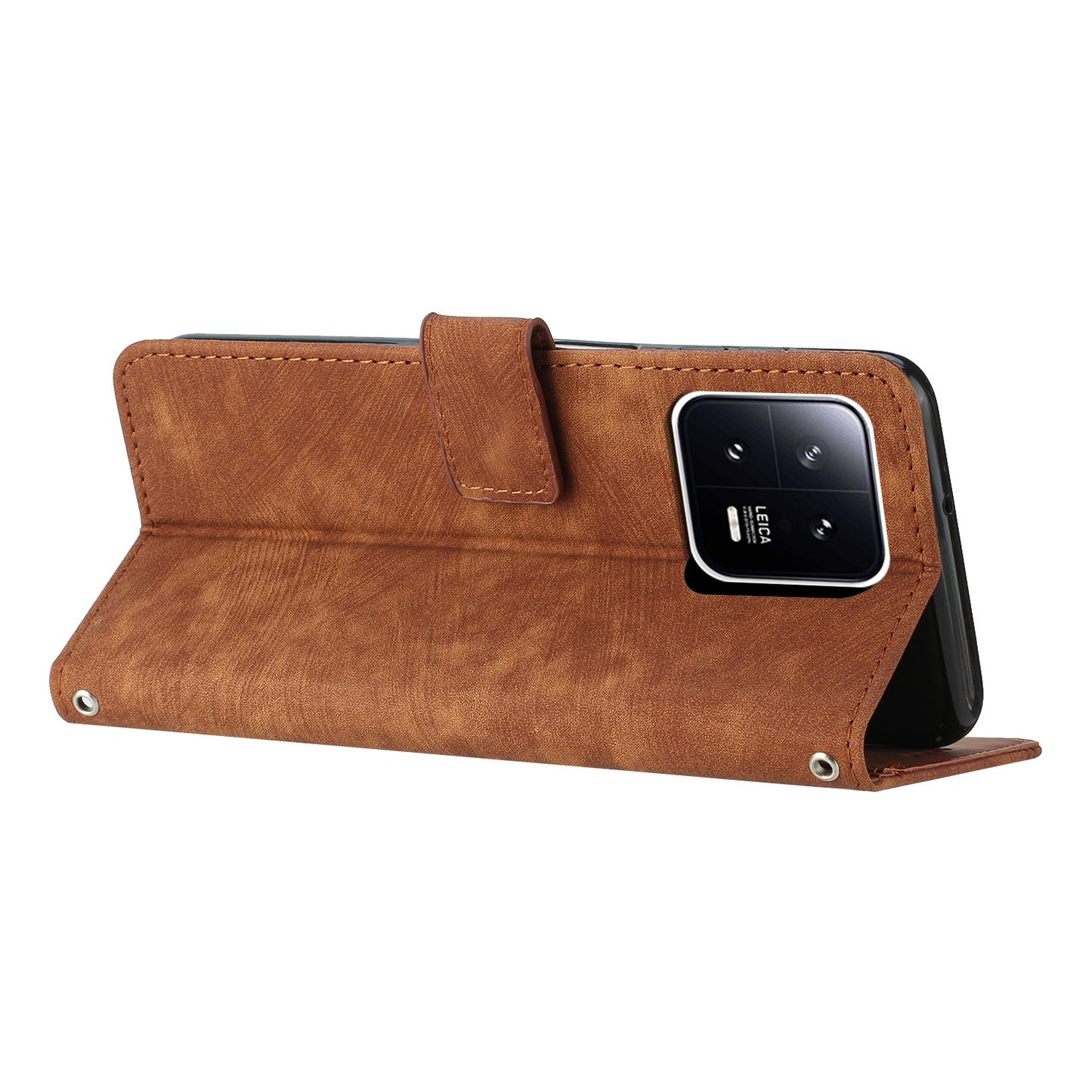 For Xiaomi 13 5G Skin-touch Leather Wallet Anti-drop Cover Lines Imprinted Folding Stand Phone Case