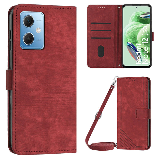 Leather Phone Case for Xiaomi Redmi Note 12 5G (China) / (India) / (Global) / Poco X5 5G , Stand Lines Imprinted Wallet Flip Cover