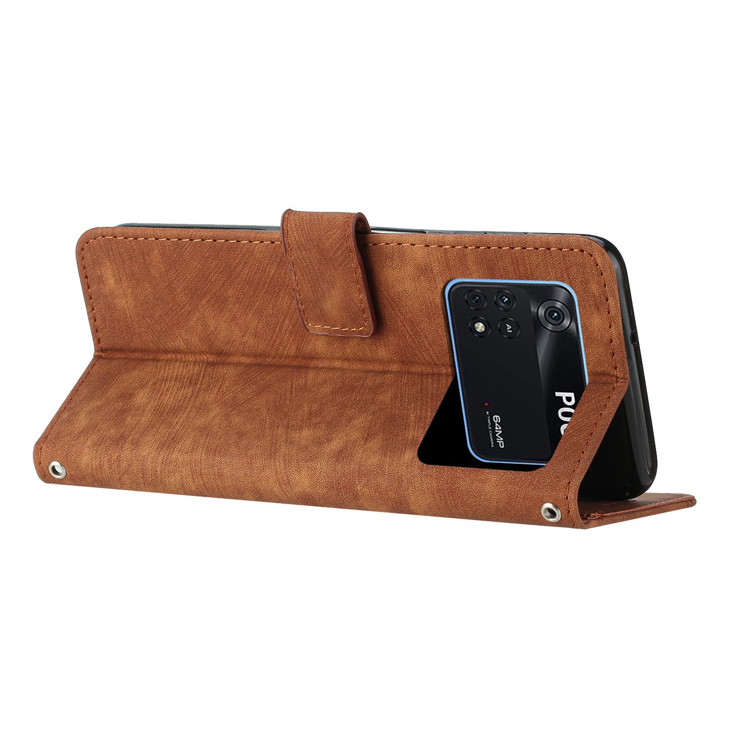 For Xiaomi Poco M4 Pro 4G Lines Imprinted Phone Case Skin-touch Leather Wallet Phone Cover with Stand