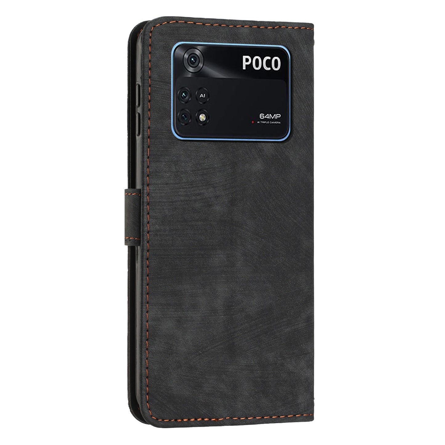 For Xiaomi Poco M4 Pro 4G PU Leather Stand Wallet Case Lines Imprinted Flip Shockproof Phone Cover