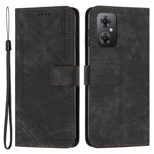 For Xiaomi Poco M4 5G / M5 4G Leather Wallet Anti-drop Cover Skin-touch Lines Imprinted Flip Stand Phone Case