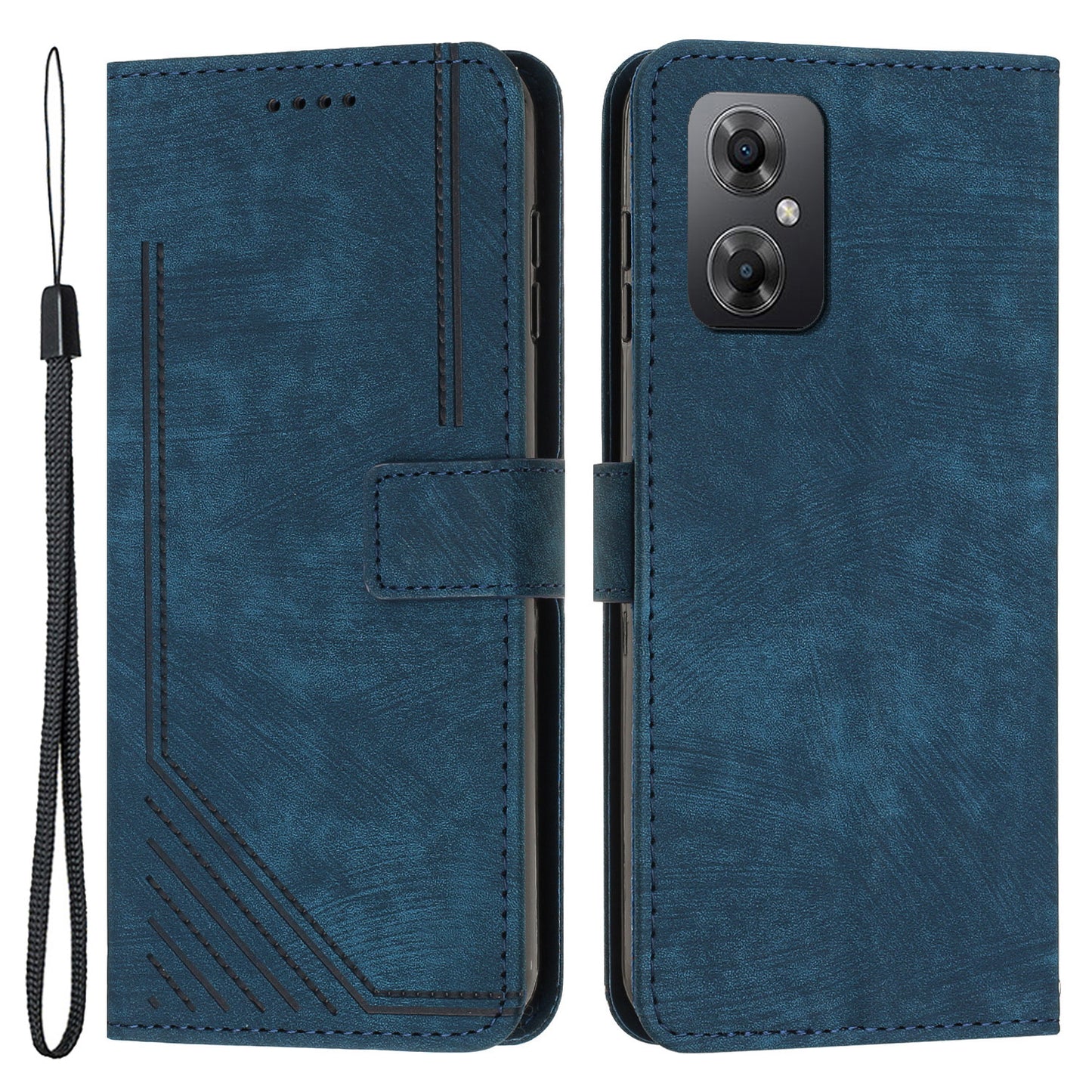 For Xiaomi Poco M4 5G / M5 4G Leather Wallet Anti-drop Cover Skin-touch Lines Imprinted Flip Stand Phone Case