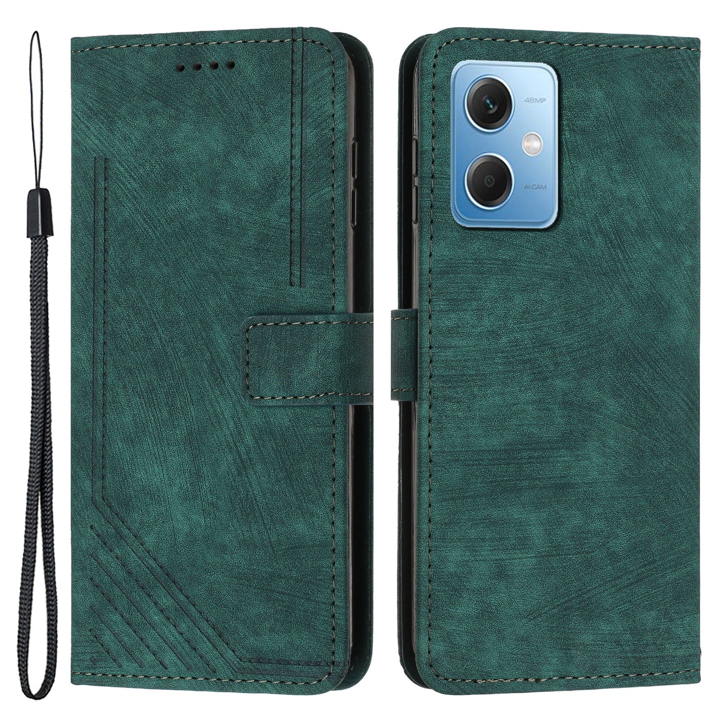 For Xiaomi Poco X5 5G / Redmi Note 12 5G (China) / (Global) / (India) Lines Imprinted Leather Wallet Cover Skin-touch Phone Case with Stand