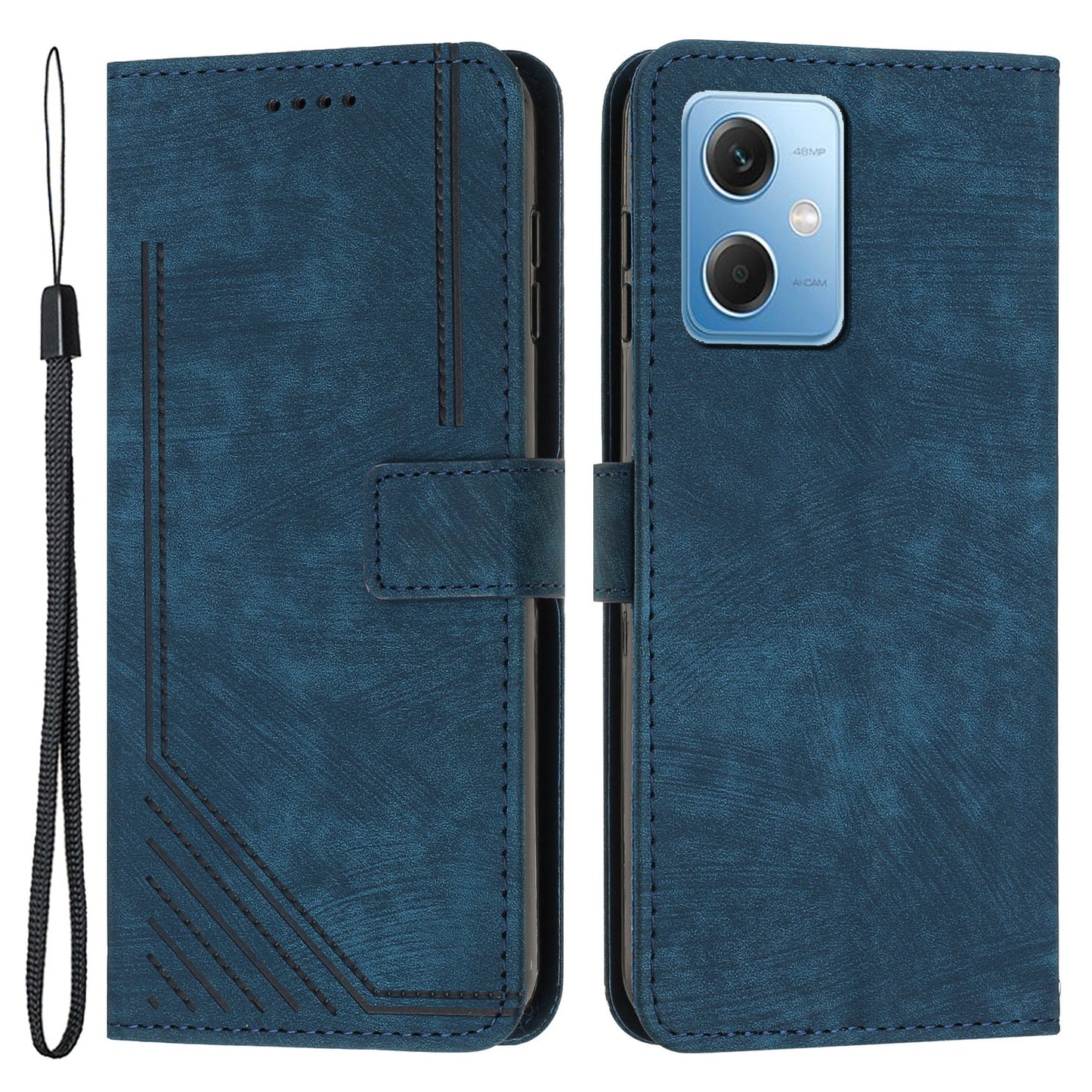 For Xiaomi Poco X5 5G / Redmi Note 12 5G (China) / (Global) / (India) Lines Imprinted Leather Wallet Cover Skin-touch Phone Case with Stand