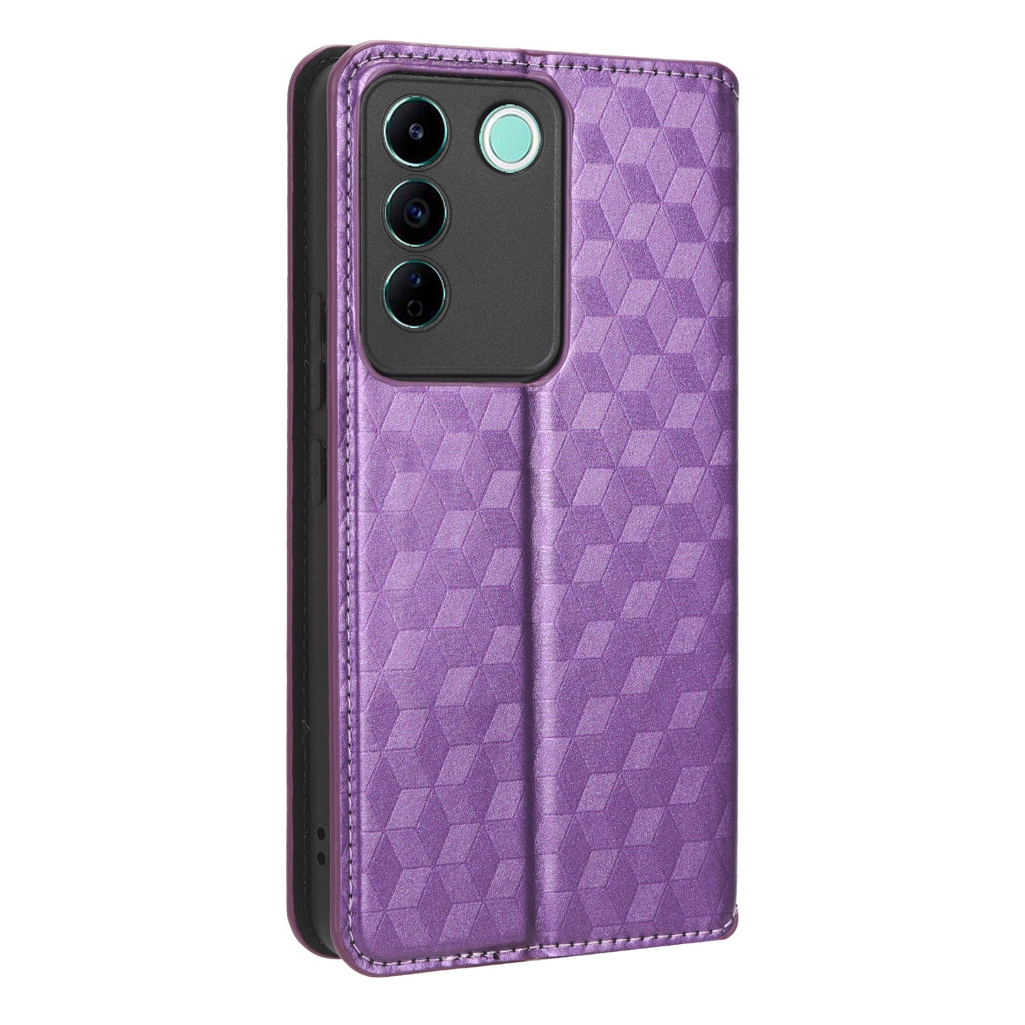 For vivo S16e 5G / V27e 4G PU Leather Phone Case Rhombus Pattern Imprinted Stand Wallet Flip Cover