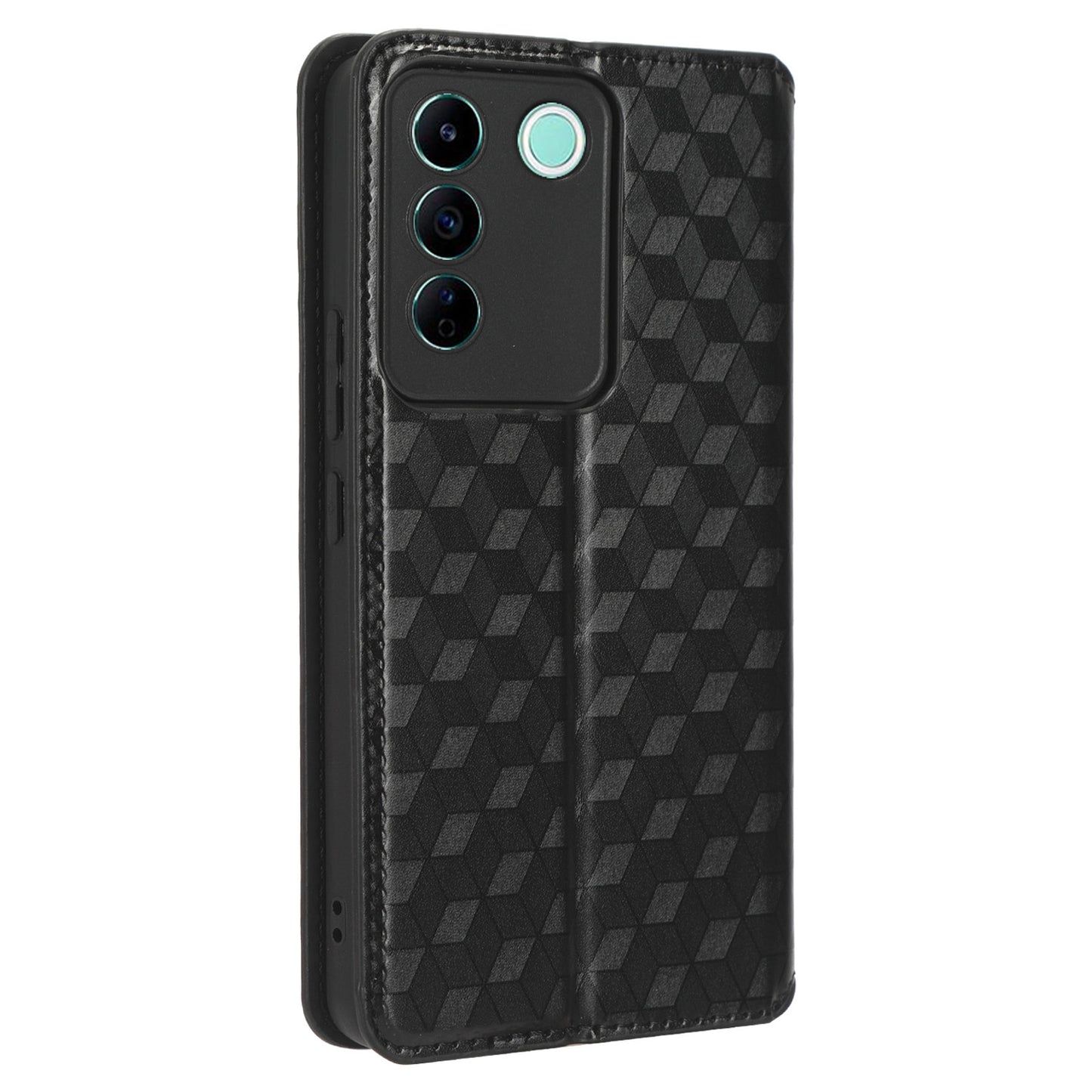 For vivo S16e 5G / V27e 4G PU Leather Phone Case Rhombus Pattern Imprinted Stand Wallet Flip Cover