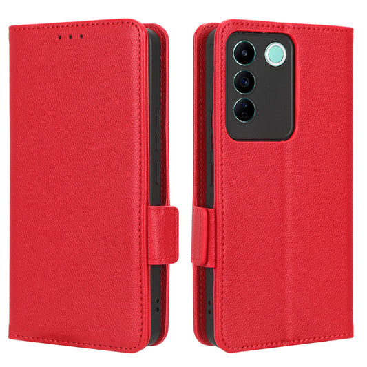 For vivo S16e 5G / V27e 4G Wallet Flip Case PU Leather Litchi Texture Stand Phone Cover with Strap