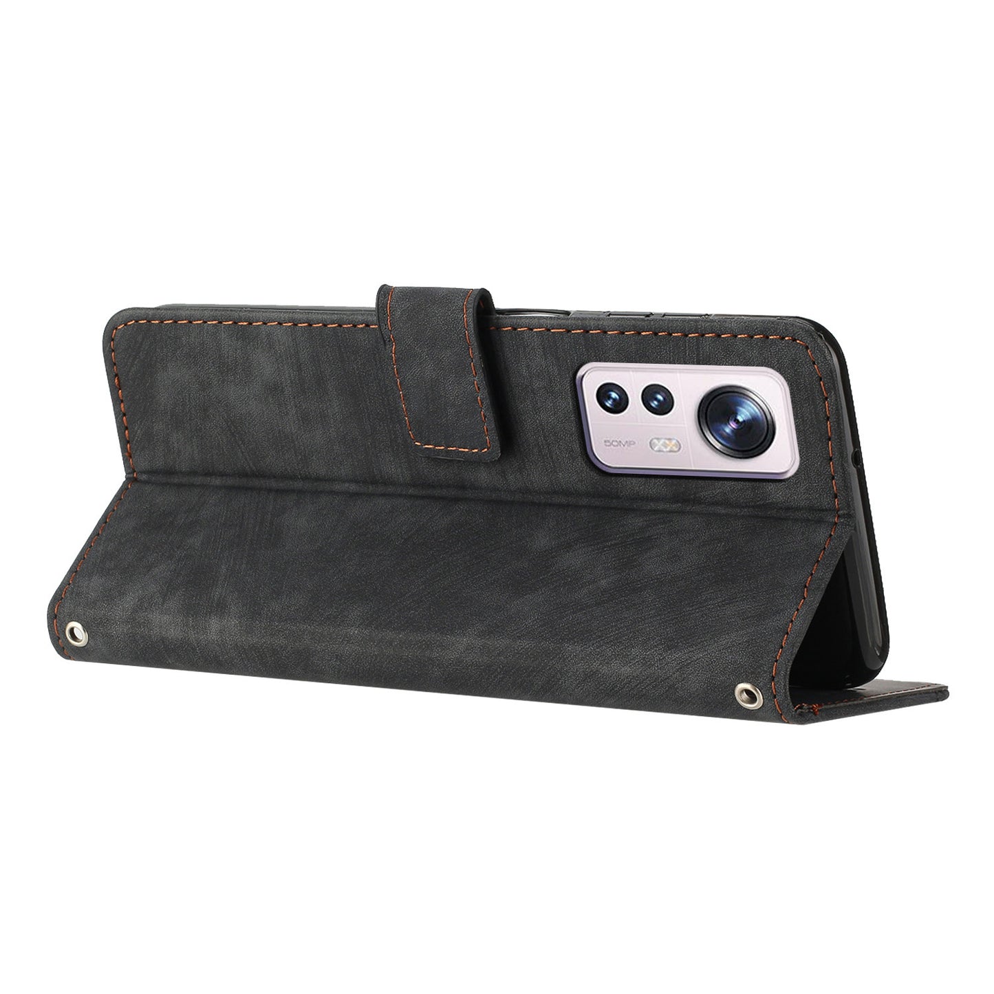 or Xiaomi 12 Lite 5G Skin-touch Lines Imprint Phone Case Leather Wallet Flip Stand Mobile Cover