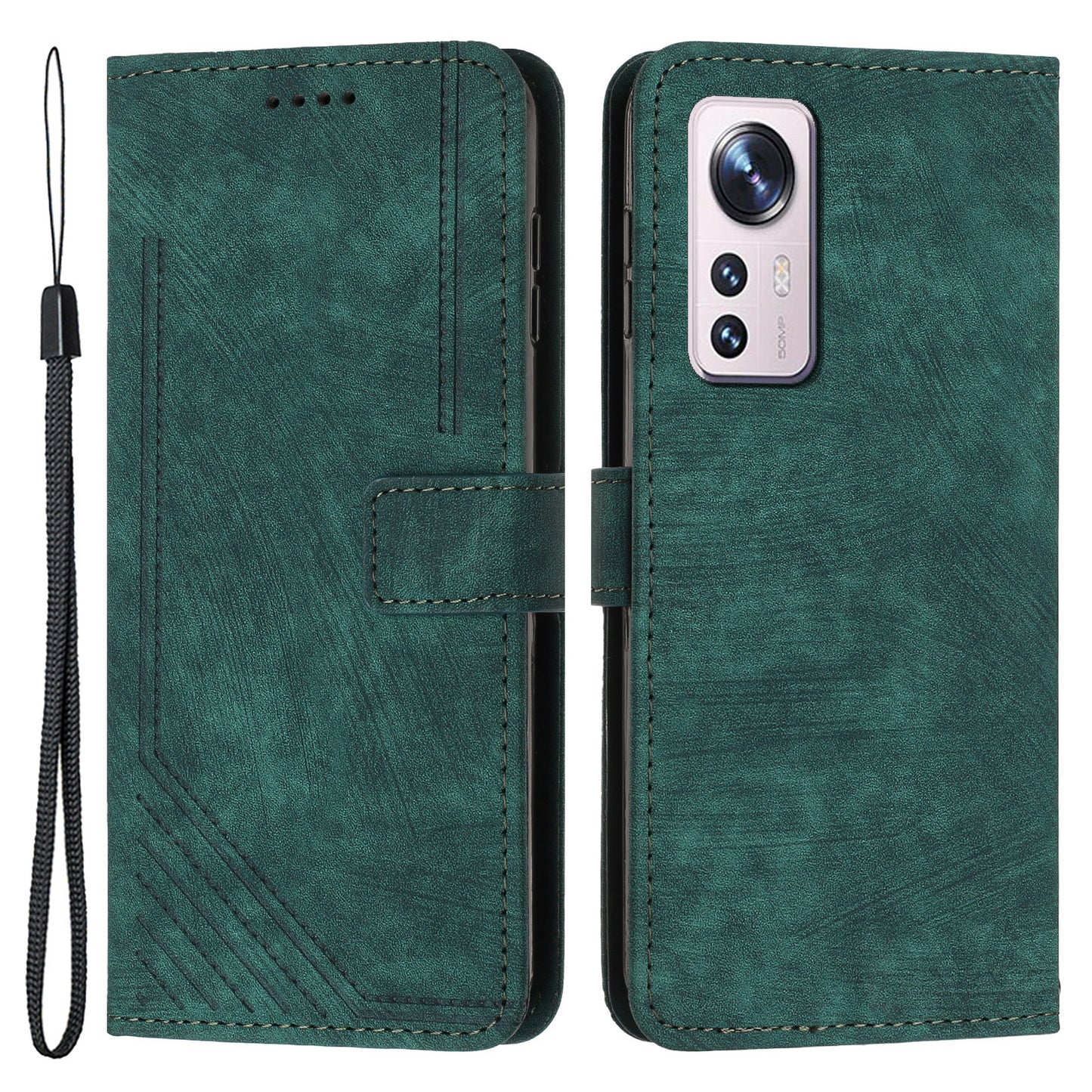 or Xiaomi 12 Lite 5G Skin-touch Lines Imprint Phone Case Leather Wallet Flip Stand Mobile Cover