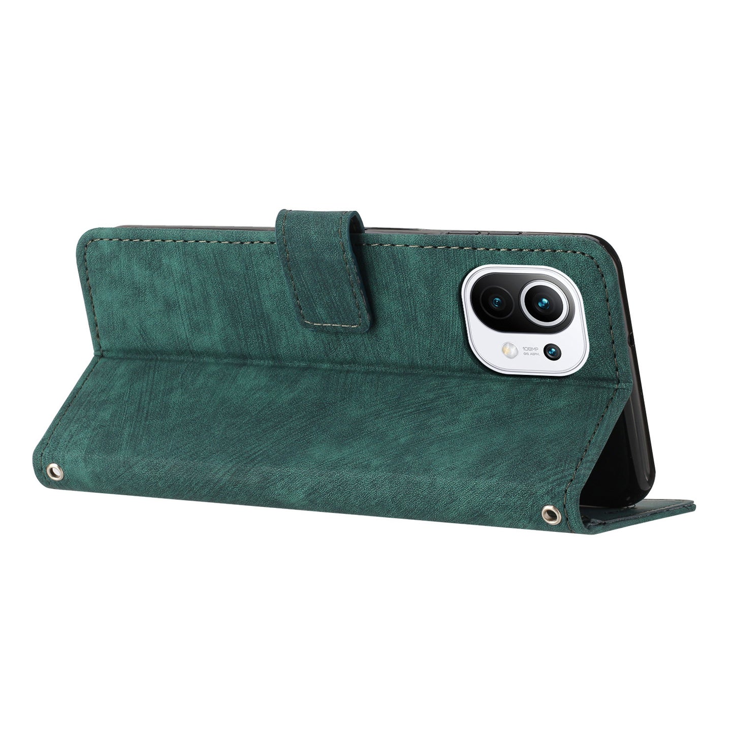 For Xiaomi 11 Lite 5G NE / Mi 11 Lite 4G / 5G Drop-proof Leather Wallet Shell Lines Imprint Skin-touch Folding Stand Phone Case