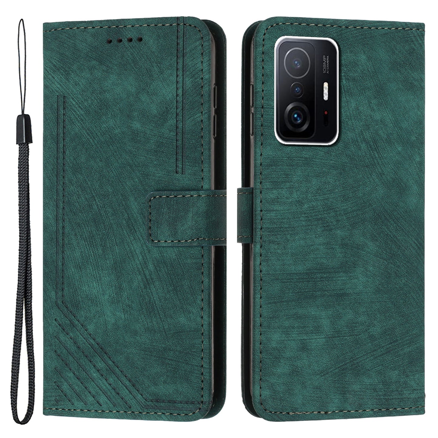 For Xiaomi 11T Pro 5G / 11T 5G Skin-touch Leather Wallet Full Protection Shell Lines Imprint Flip Stand Phone Case