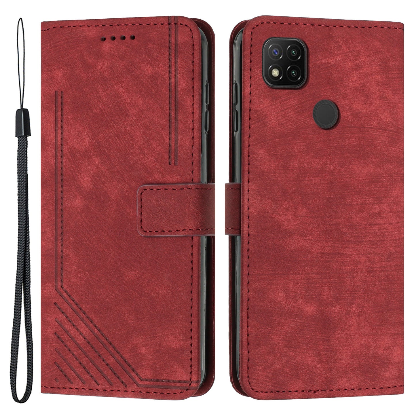 For Xiaomi Poco C31 / Redmi 10A / 9C / 9C NFC Lines Imprint Phone Case Leather Wallet Stand Drop-proof Cover