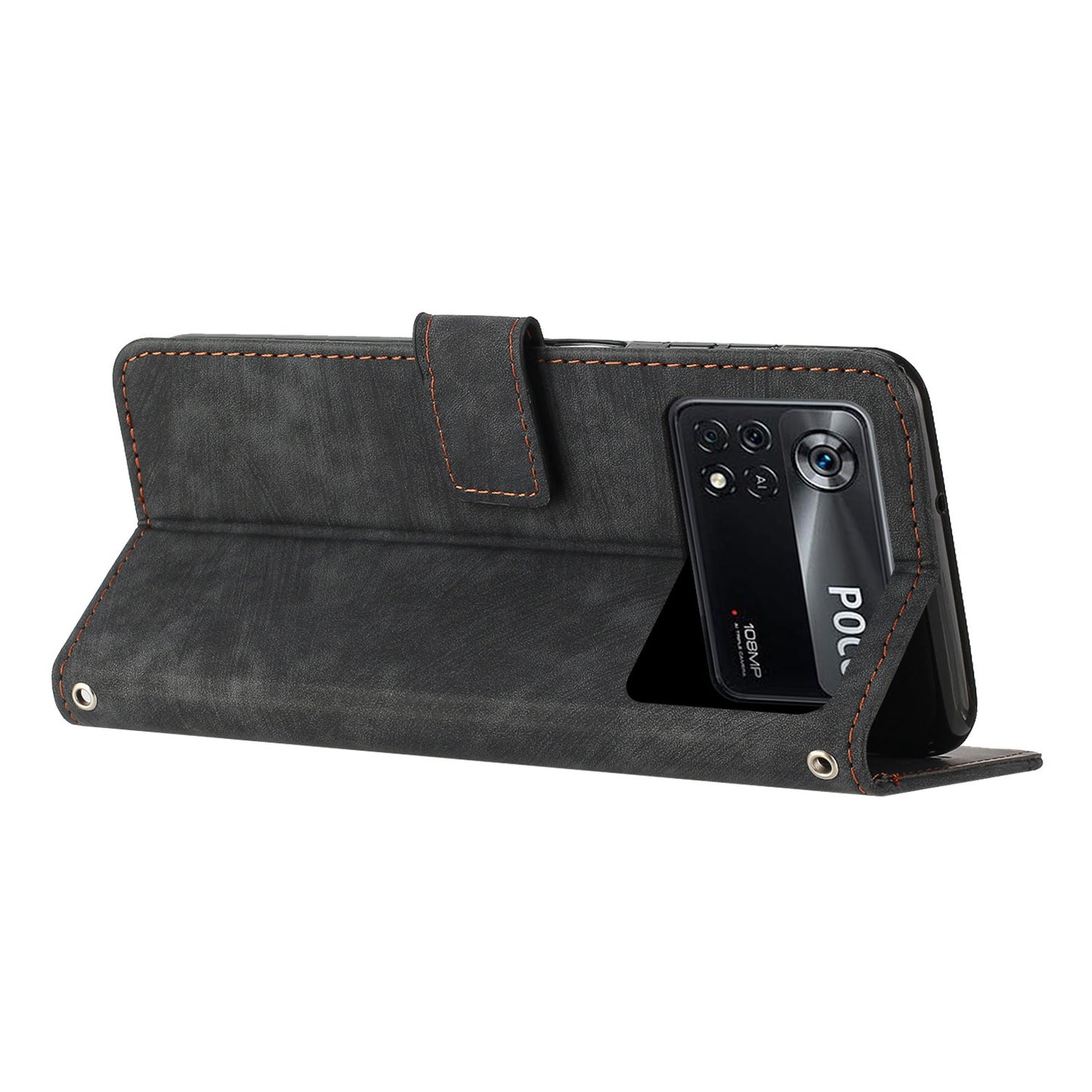 For Xiaomi Poco X4 Pro 5G Skin-touch Phone Stand Case PU Leather Lines Imprinted Wallet Cover