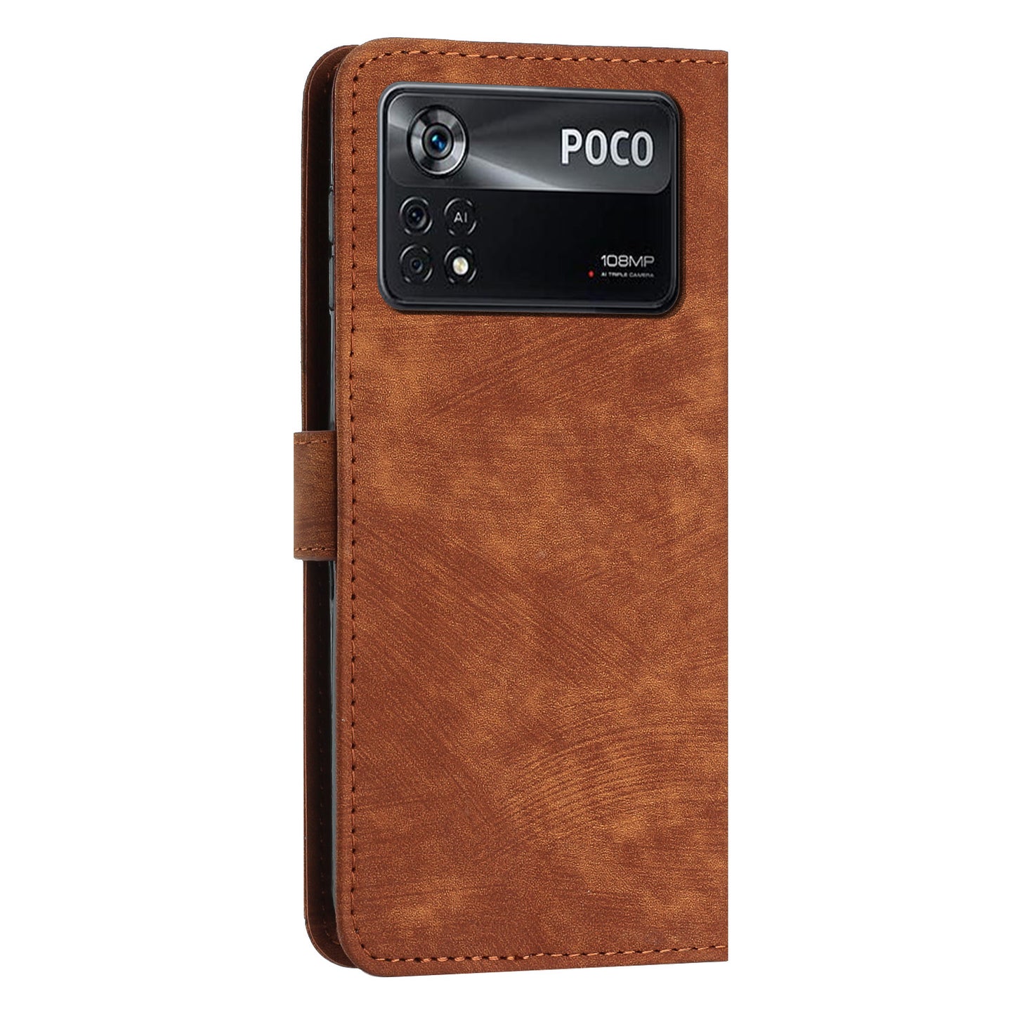 For Xiaomi Poco X4 Pro 5G Skin-touch Phone Stand Case PU Leather Lines Imprinted Wallet Cover