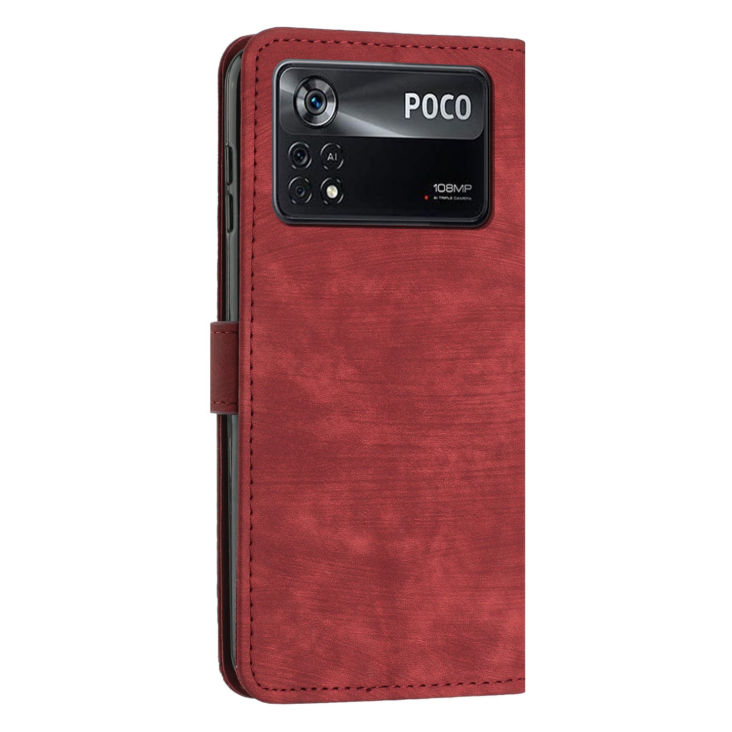 For Xiaomi Poco X4 Pro 5G Skin-touch Phone Stand Case PU Leather Lines Imprinted Wallet Cover