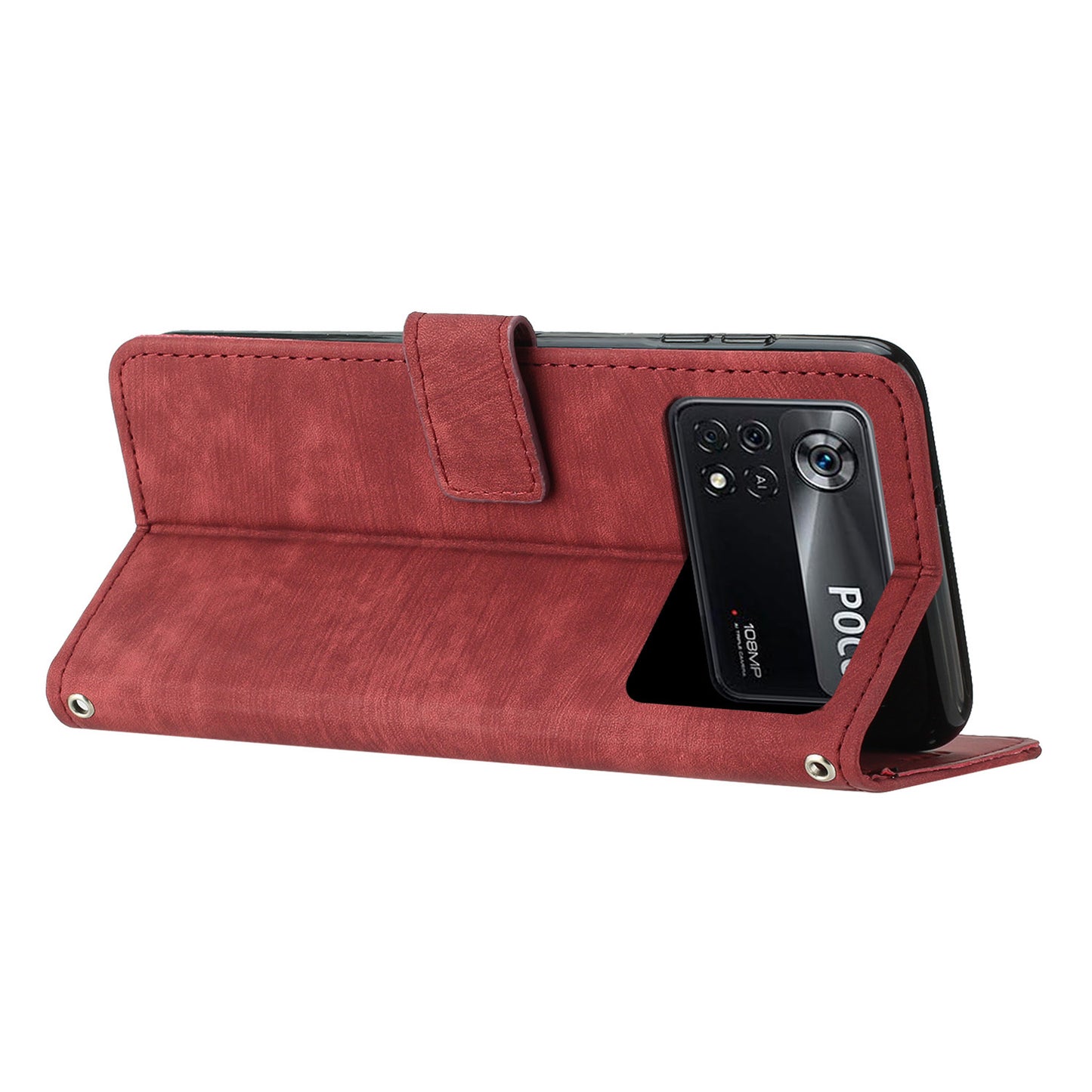 For Xiaomi Poco X4 Pro 5G Skin-touch Phone Stand Case PU Leather Lines Imprinted Wallet Cover