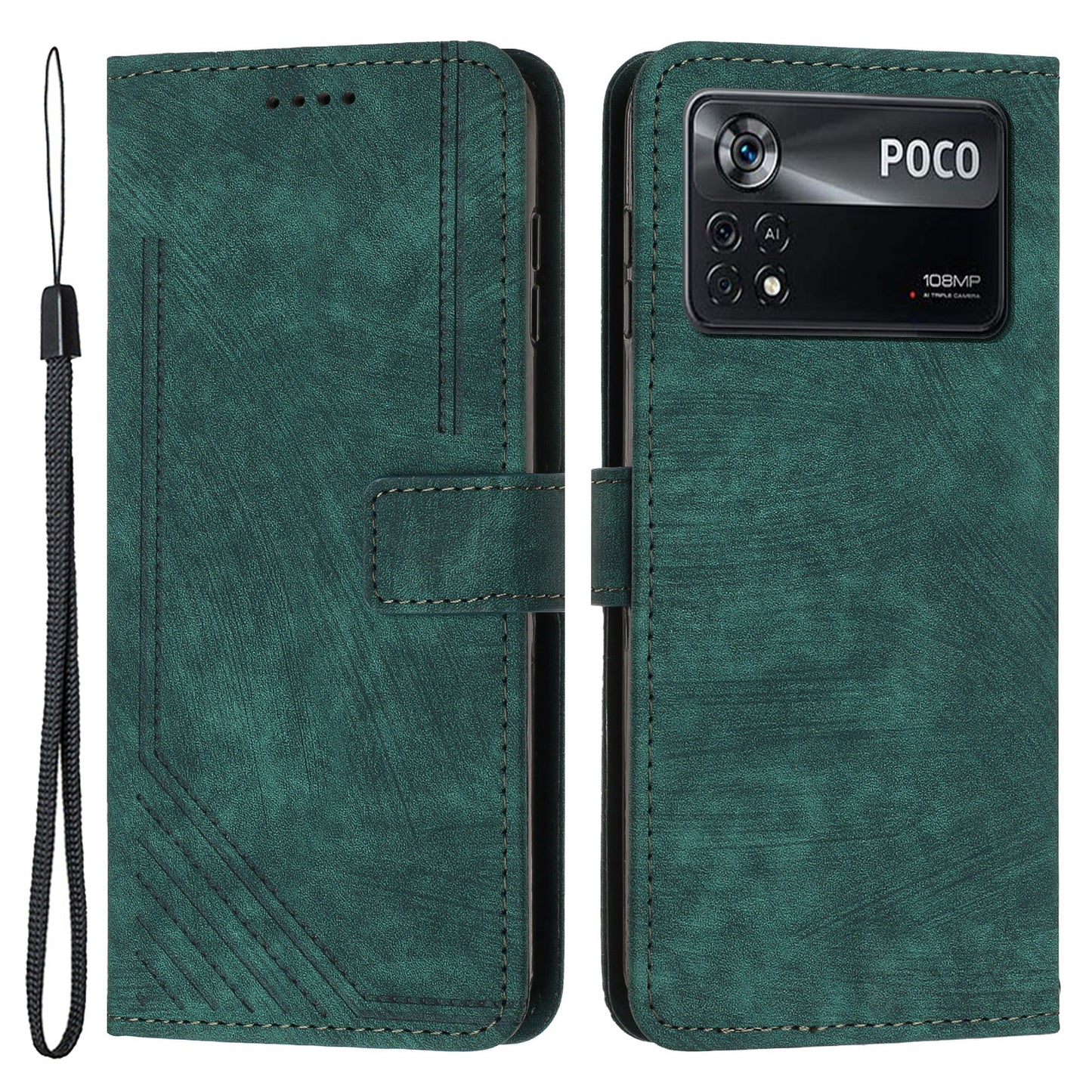 For Xiaomi Poco X4 Pro 5G Skin-touch Phone Stand Case PU Leather Lines Imprinted Wallet Cover