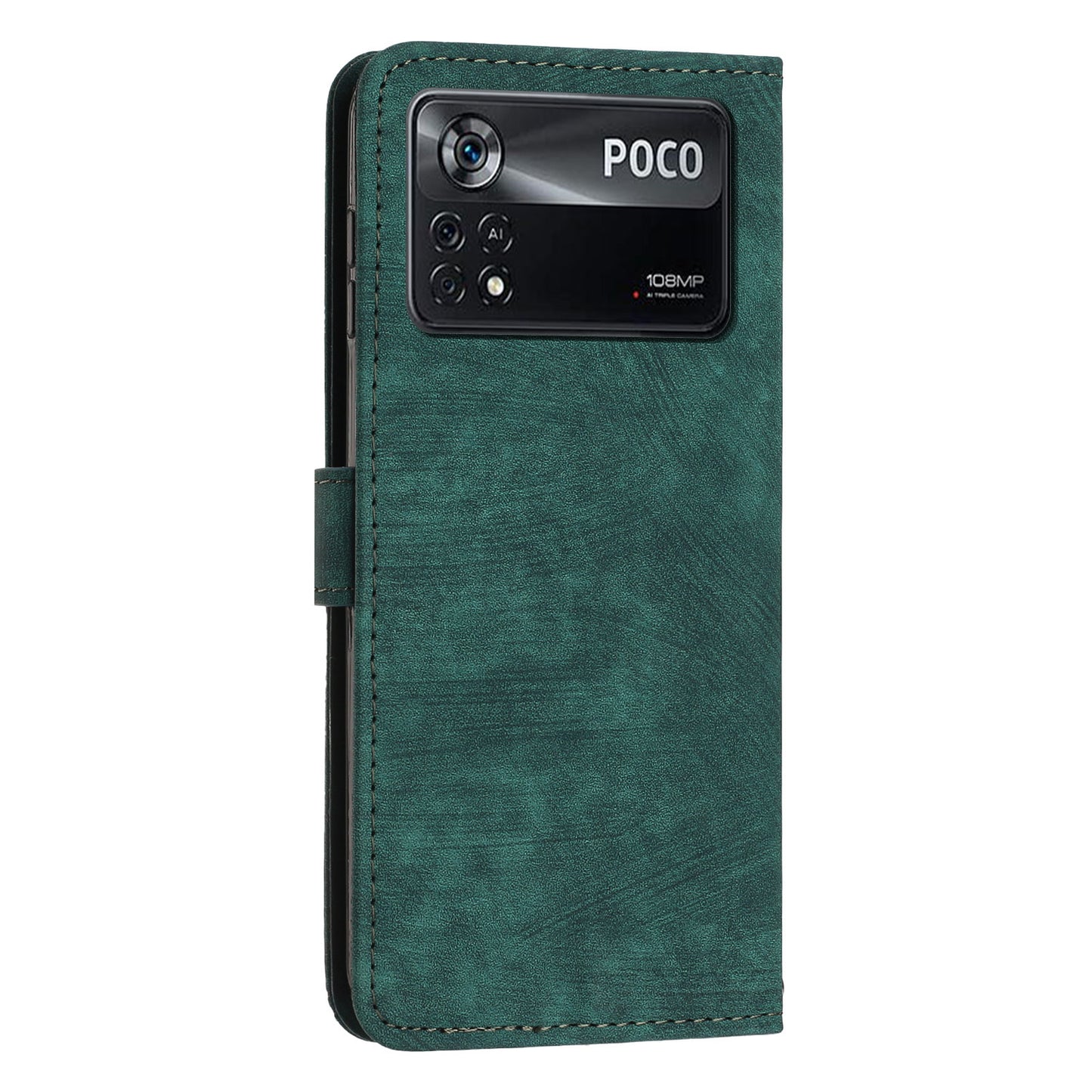 For Xiaomi Poco X4 Pro 5G Skin-touch Phone Stand Case PU Leather Lines Imprinted Wallet Cover