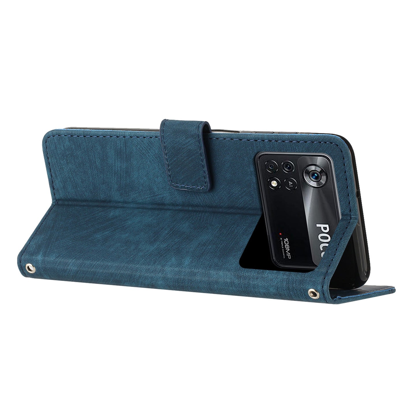 For Xiaomi Poco X4 Pro 5G Skin-touch Phone Stand Case PU Leather Lines Imprinted Wallet Cover