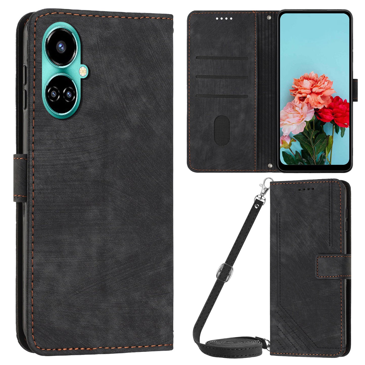 PU Leather Folio Flip Case for Tecno Camon 19 4G / 19 Pro 4G / 5G , Lines Imprinted Stand Wallet Phone Cover